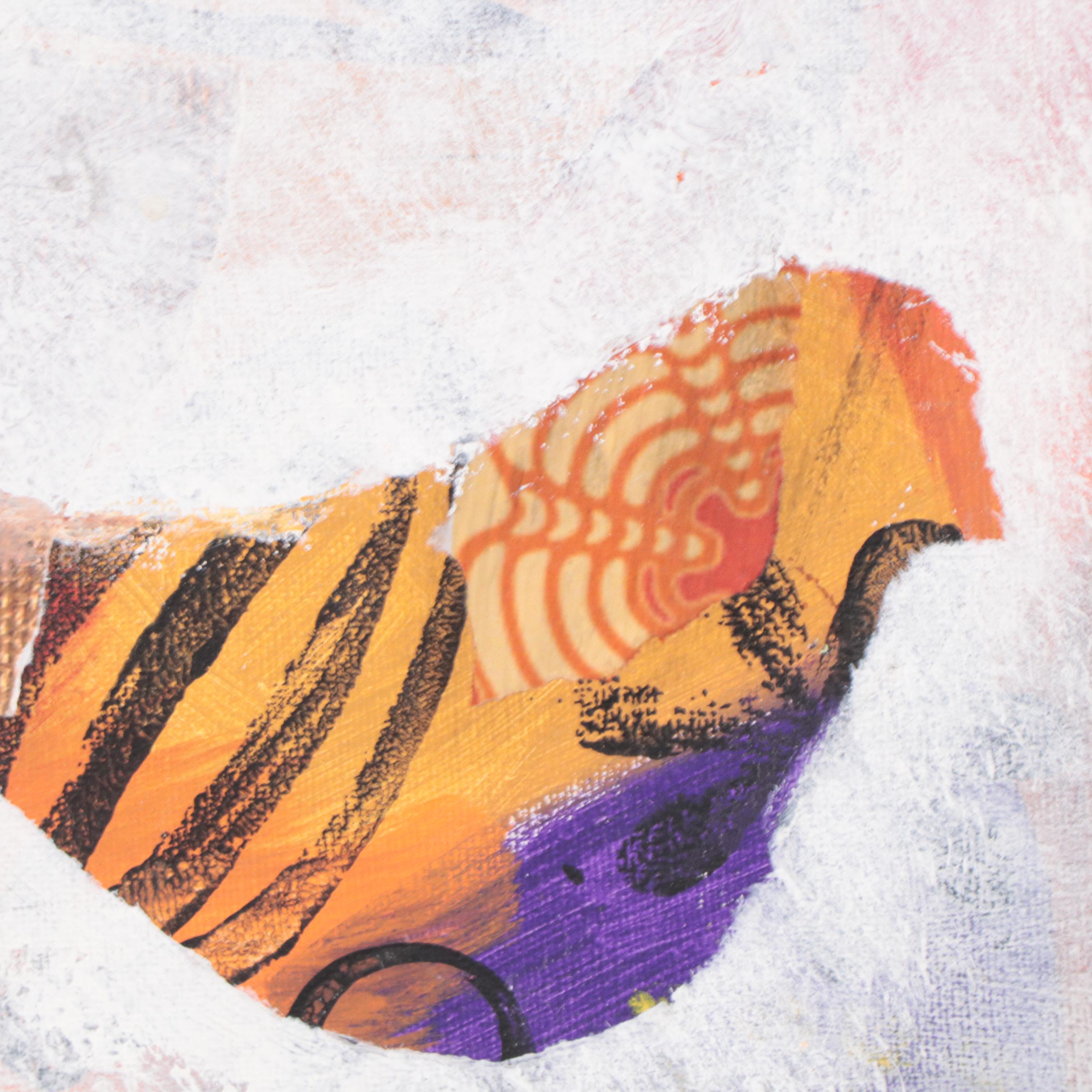 Mixed Media Painting of Butterfly and Chick, 21st Century