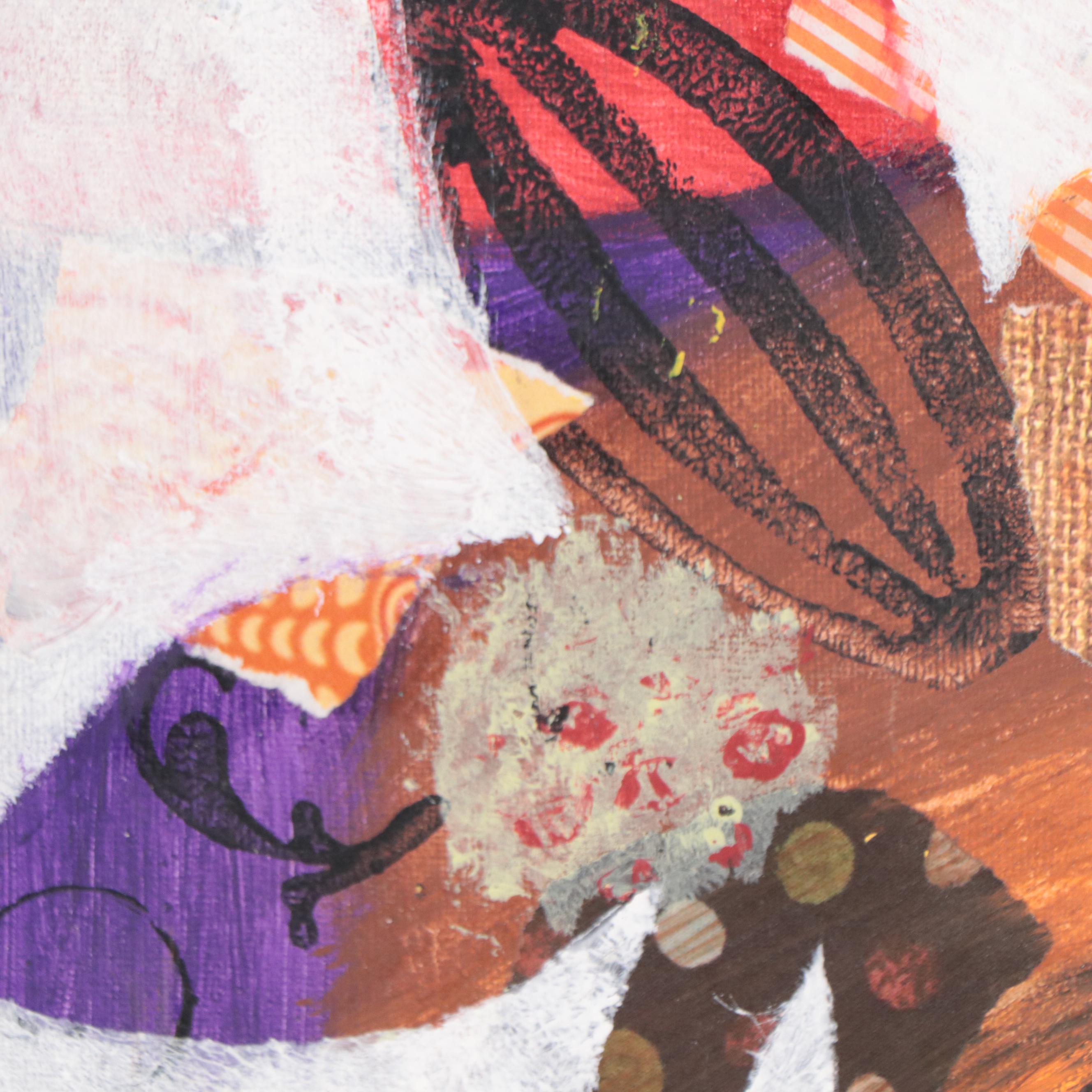 Mixed Media Painting of Butterfly and Chick, 21st Century