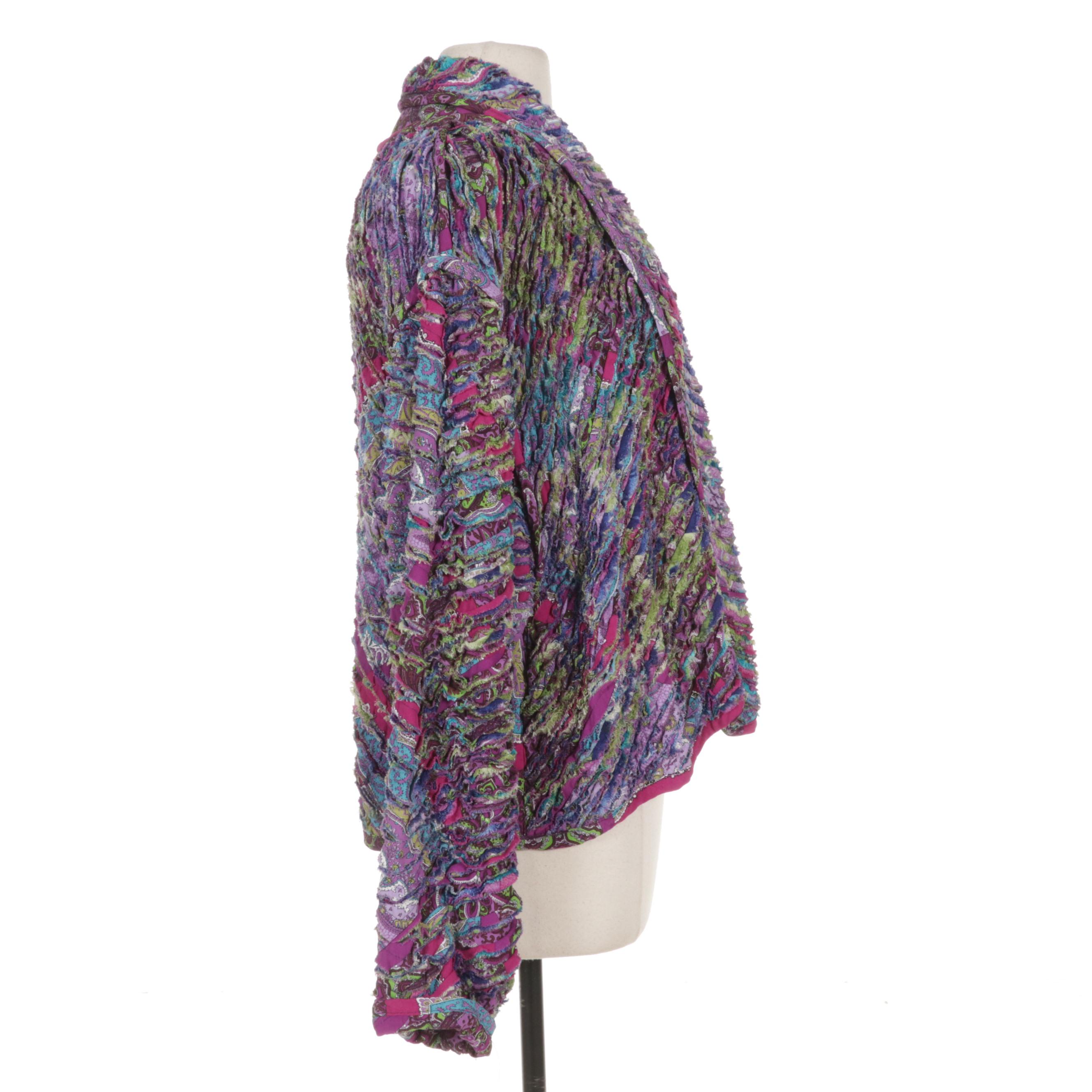 Women's Quilted Paisley Open Front Jacket with Dolman Sleeves