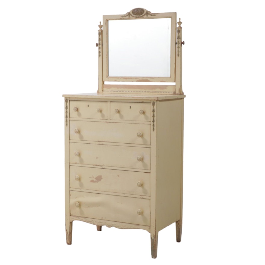 Neoclassical Style Painted Wooden Dresser with Mirror, Mid-20th Century