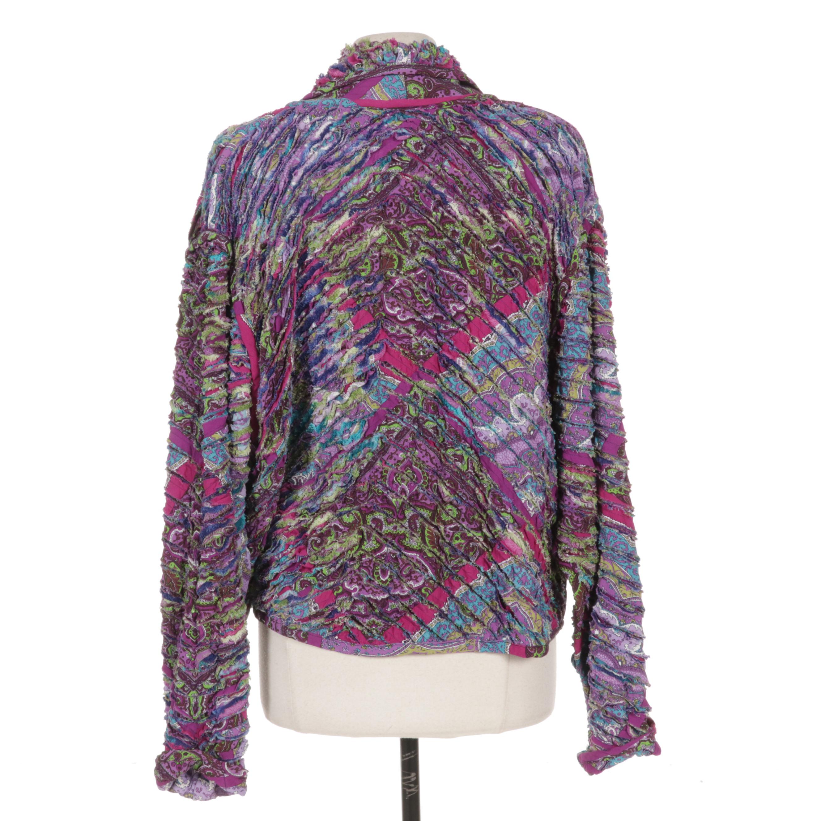 Women's Quilted Paisley Open Front Jacket with Dolman Sleeves