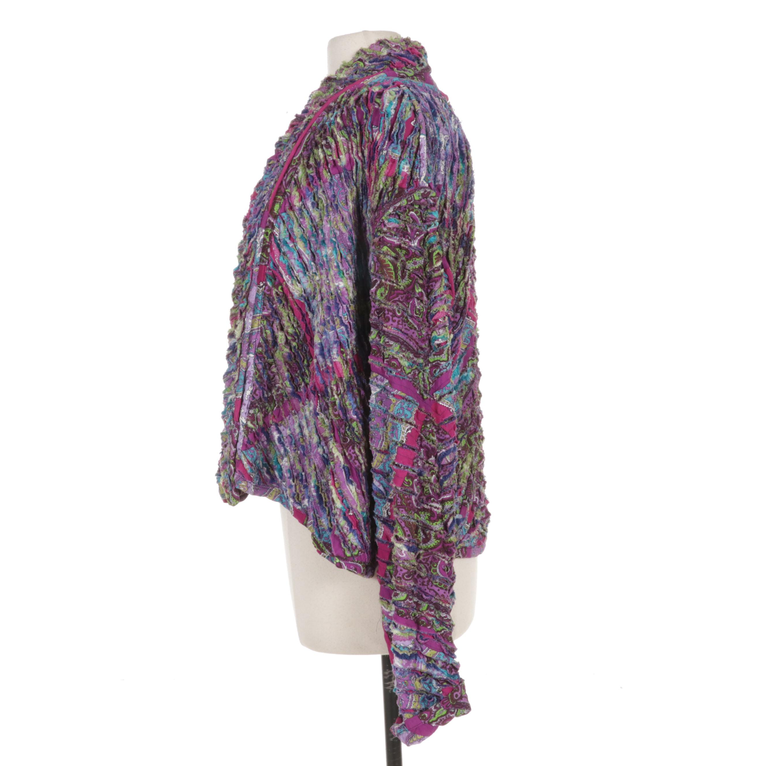 Women's Quilted Paisley Open Front Jacket with Dolman Sleeves