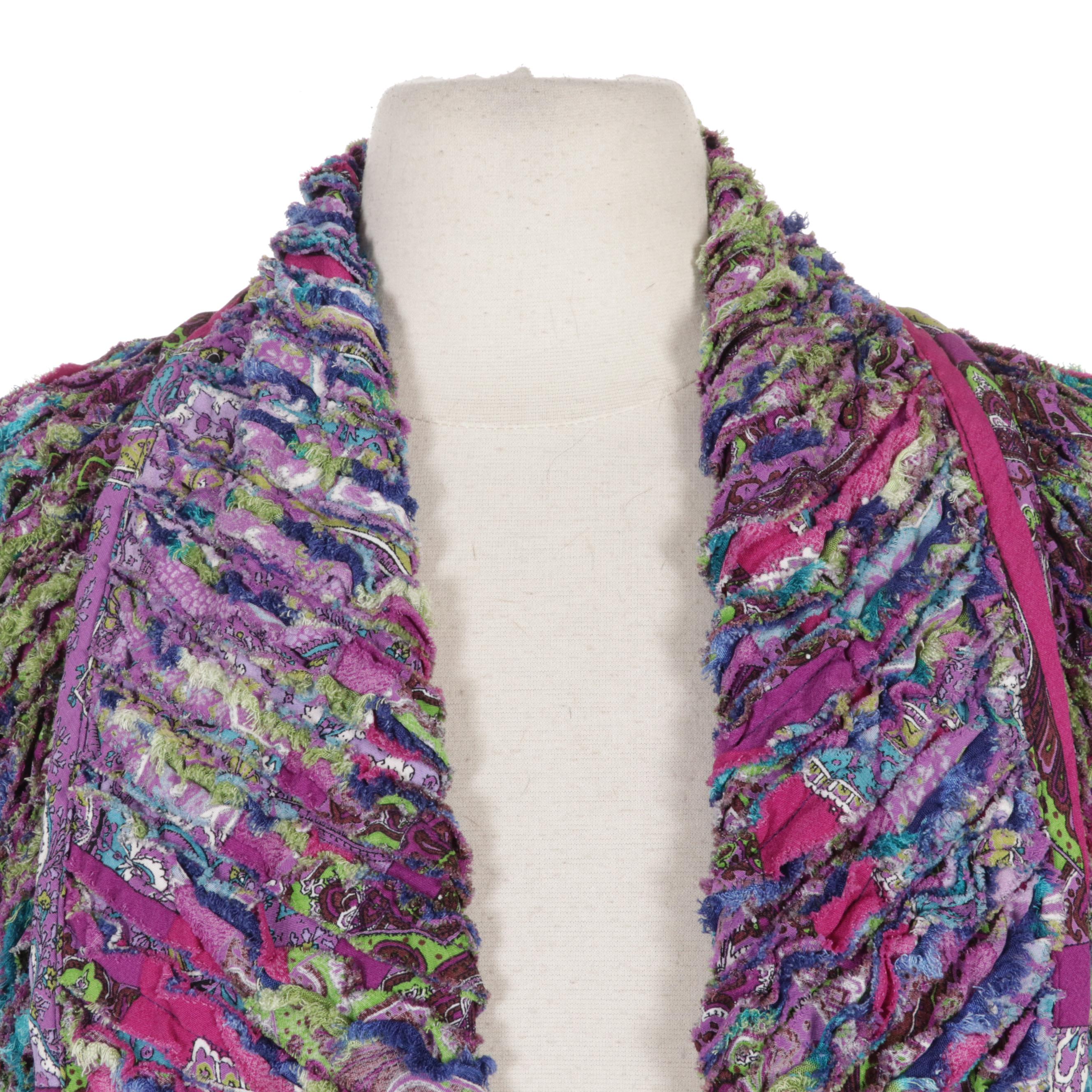 Women's Quilted Paisley Open Front Jacket with Dolman Sleeves