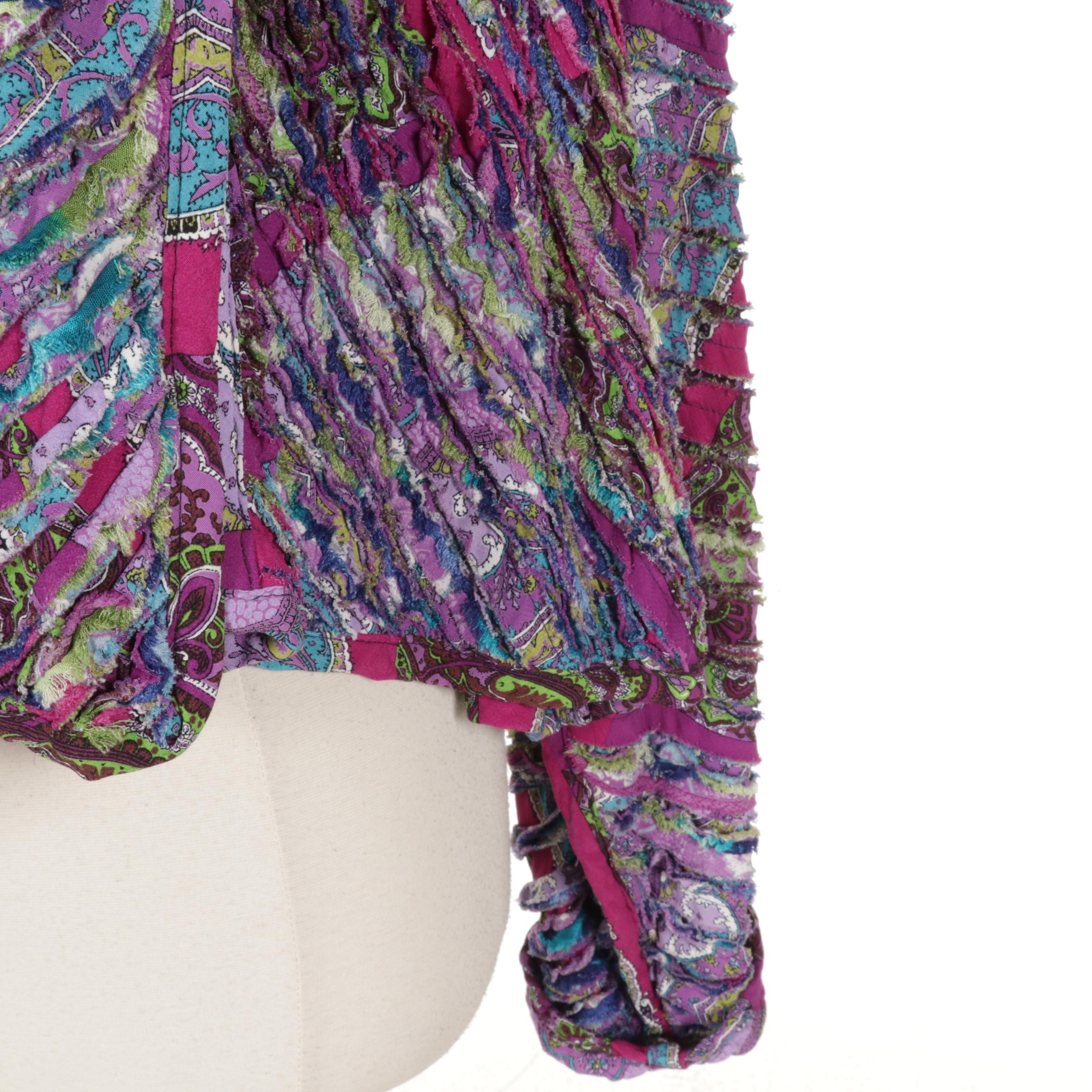 Women's Quilted Paisley Open Front Jacket with Dolman Sleeves