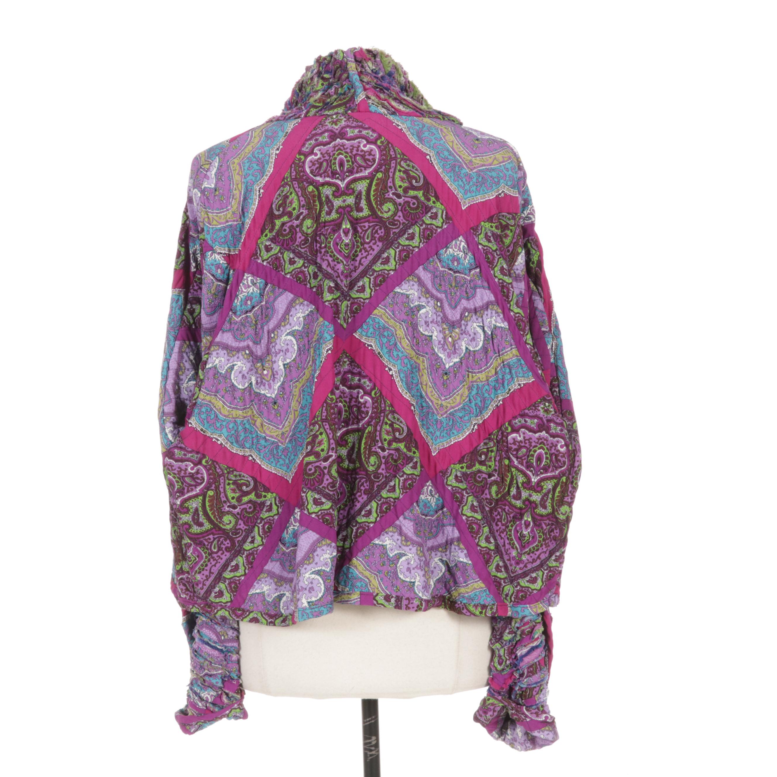 Women's Quilted Paisley Open Front Jacket with Dolman Sleeves