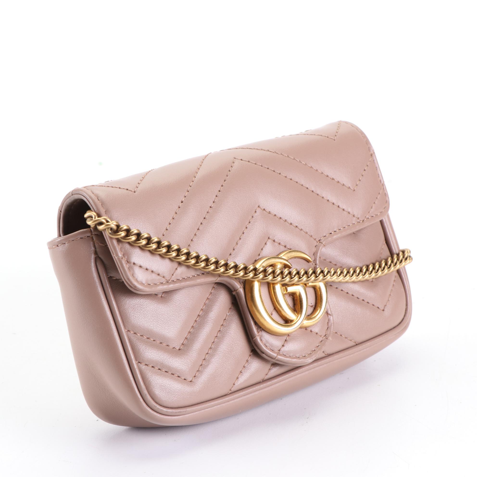 Gucci Super Mini GG Marmont Flap Bag in Matalessé Leather with Chain Strap