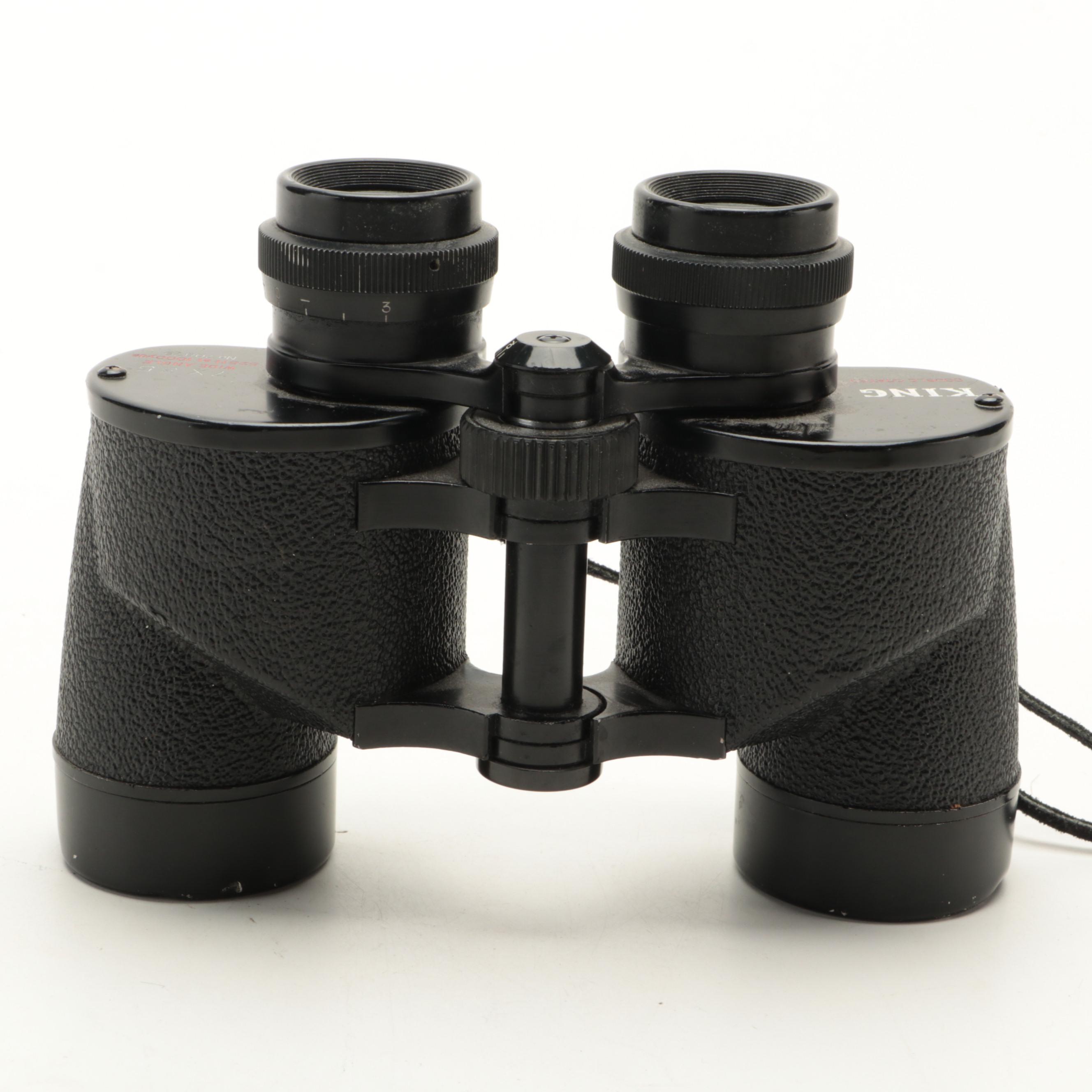King and Binolux 7 x 35 Binoculars with Case, Mid to Late 20th Century