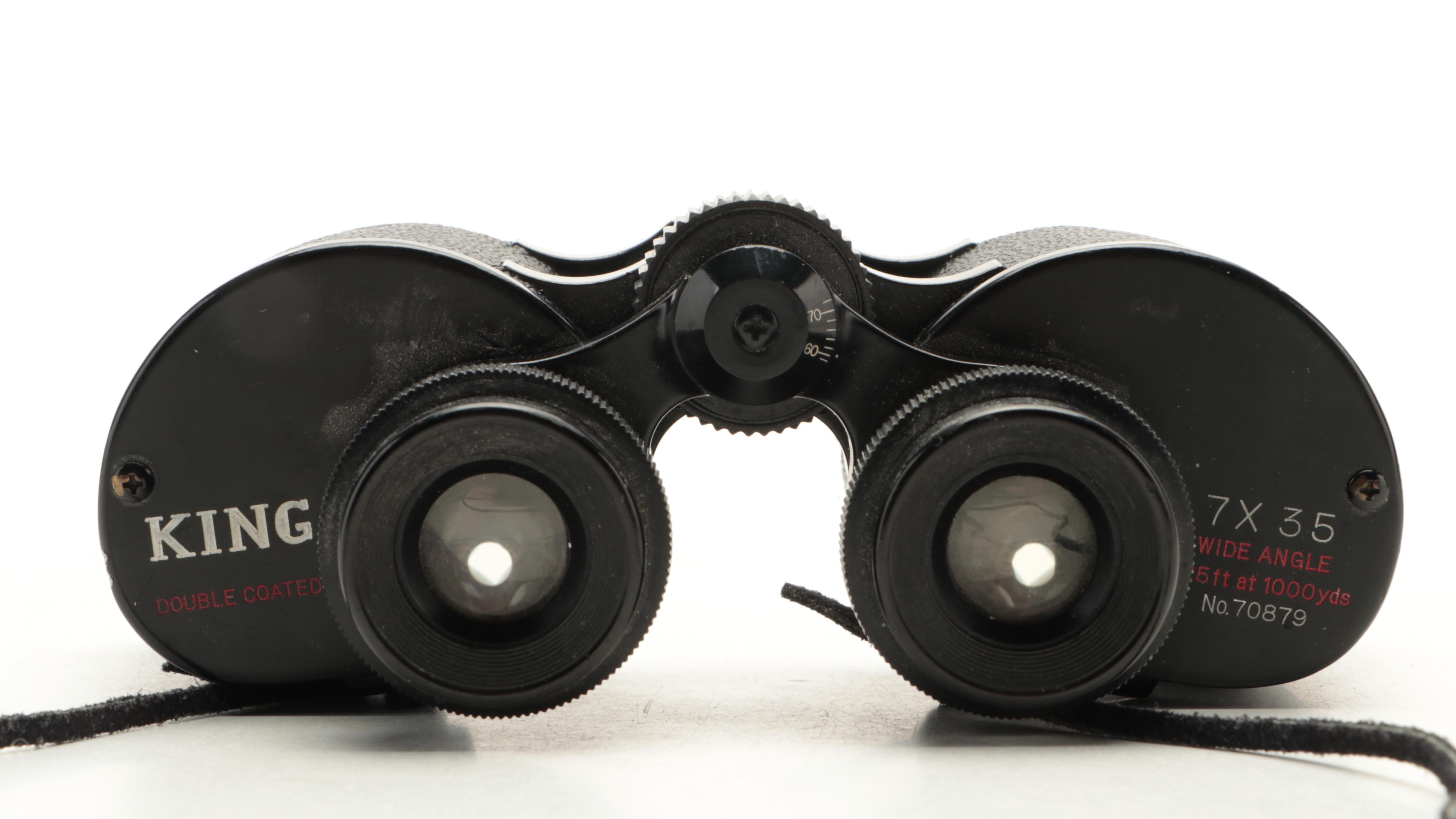 King and Binolux 7 x 35 Binoculars with Case, Mid to Late 20th Century