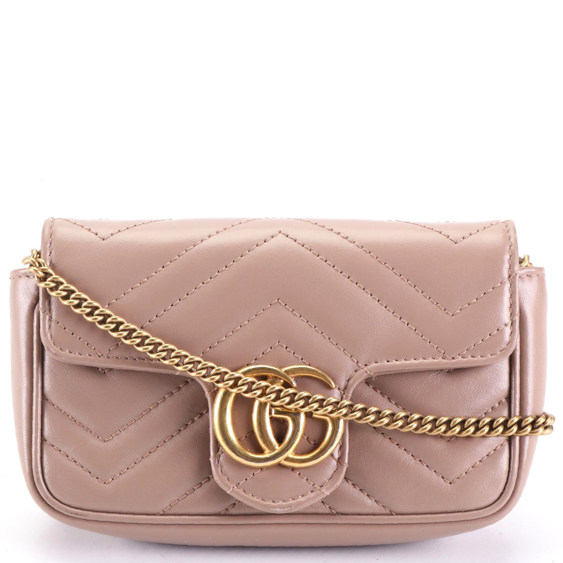 Gucci Super Mini GG Marmont Flap Bag in Matalessé Leather with Chain Strap