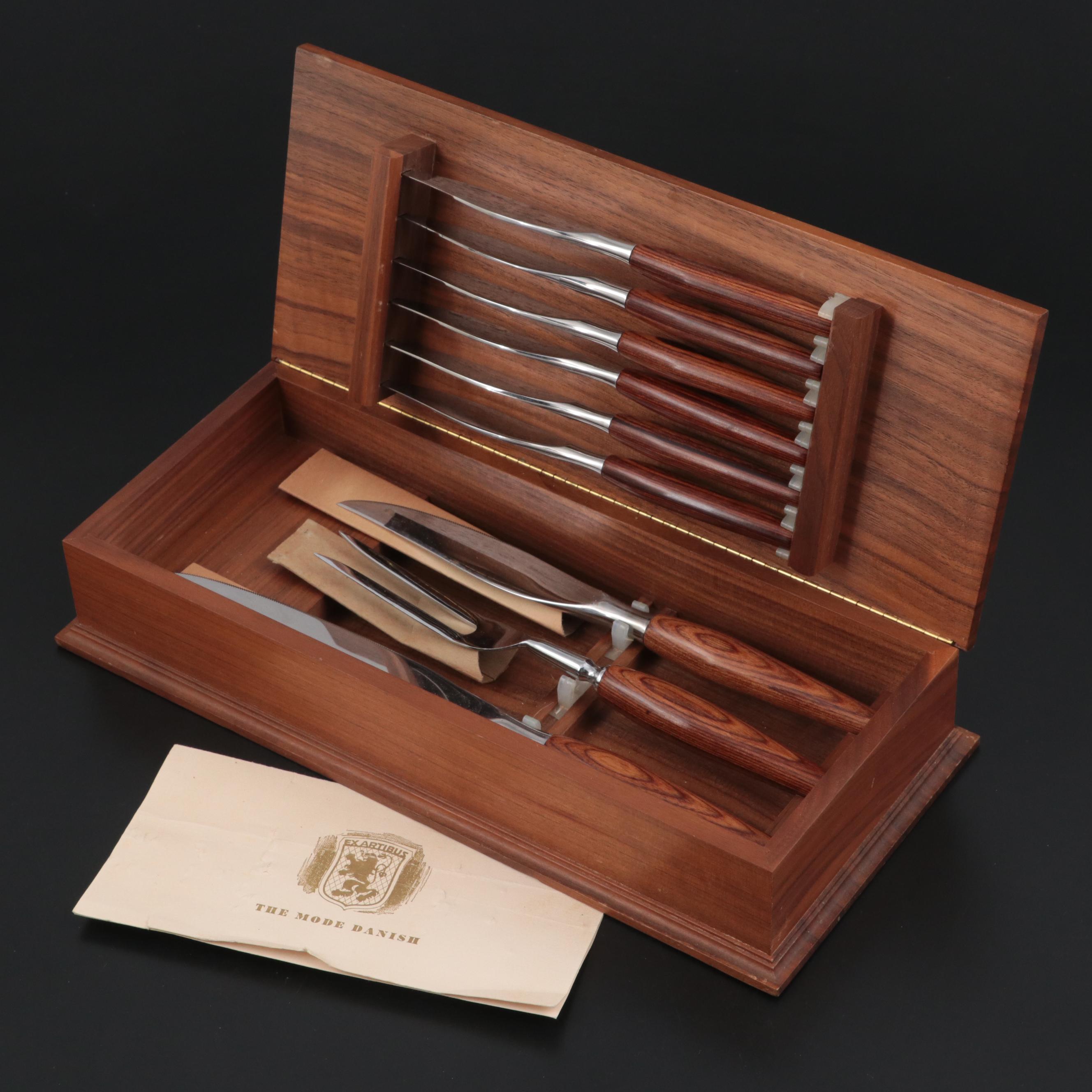 Mode Danish Teak Handled Steak Knives and Carving Set with Sheffield Blades
