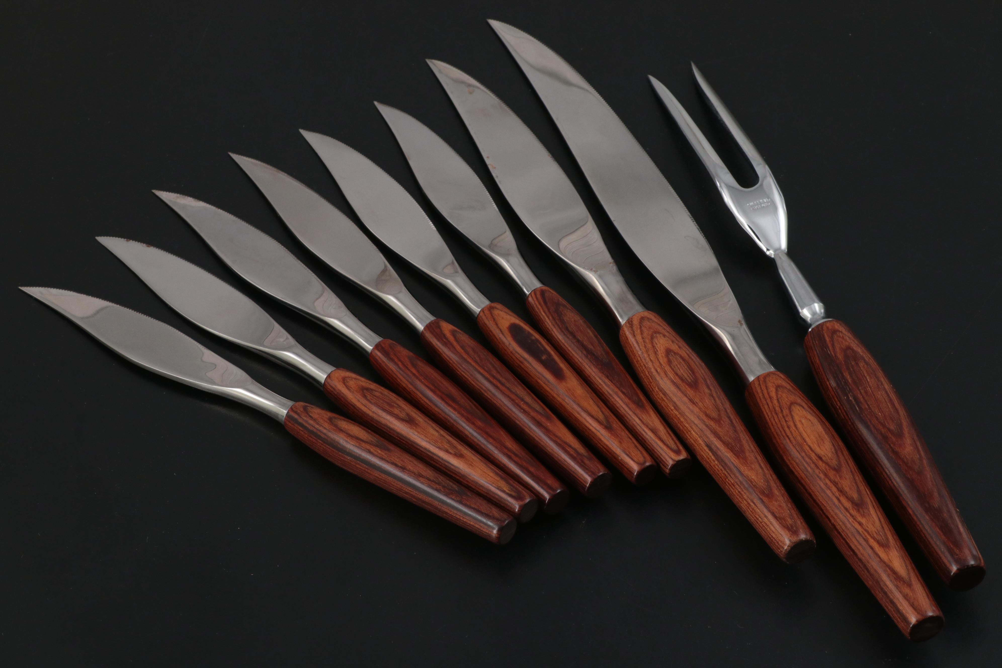 Mode Danish Teak Handled Steak Knives and Carving Set with Sheffield Blades