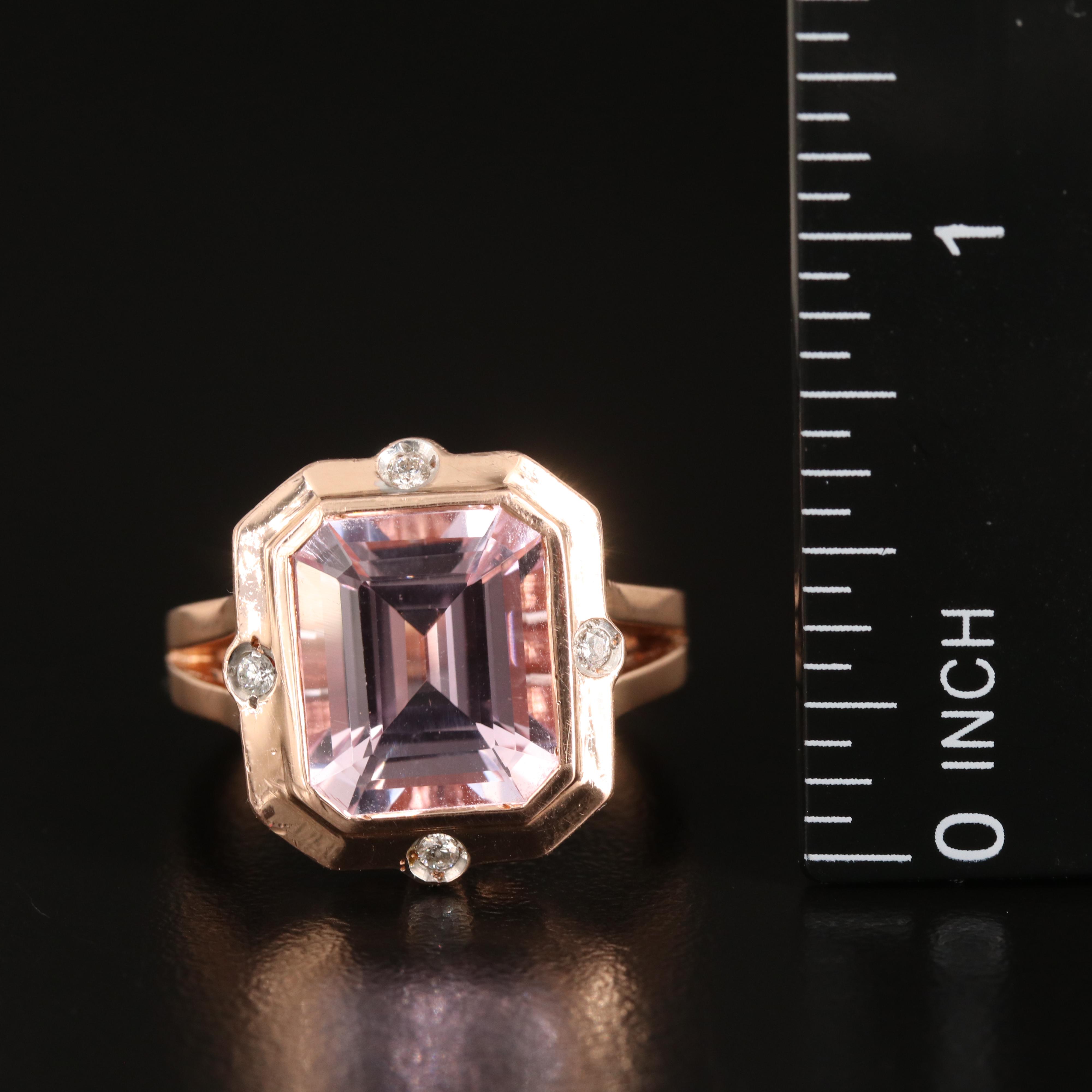 14K Rose Gold 8.44 CT Kunzite and Diamond Ring