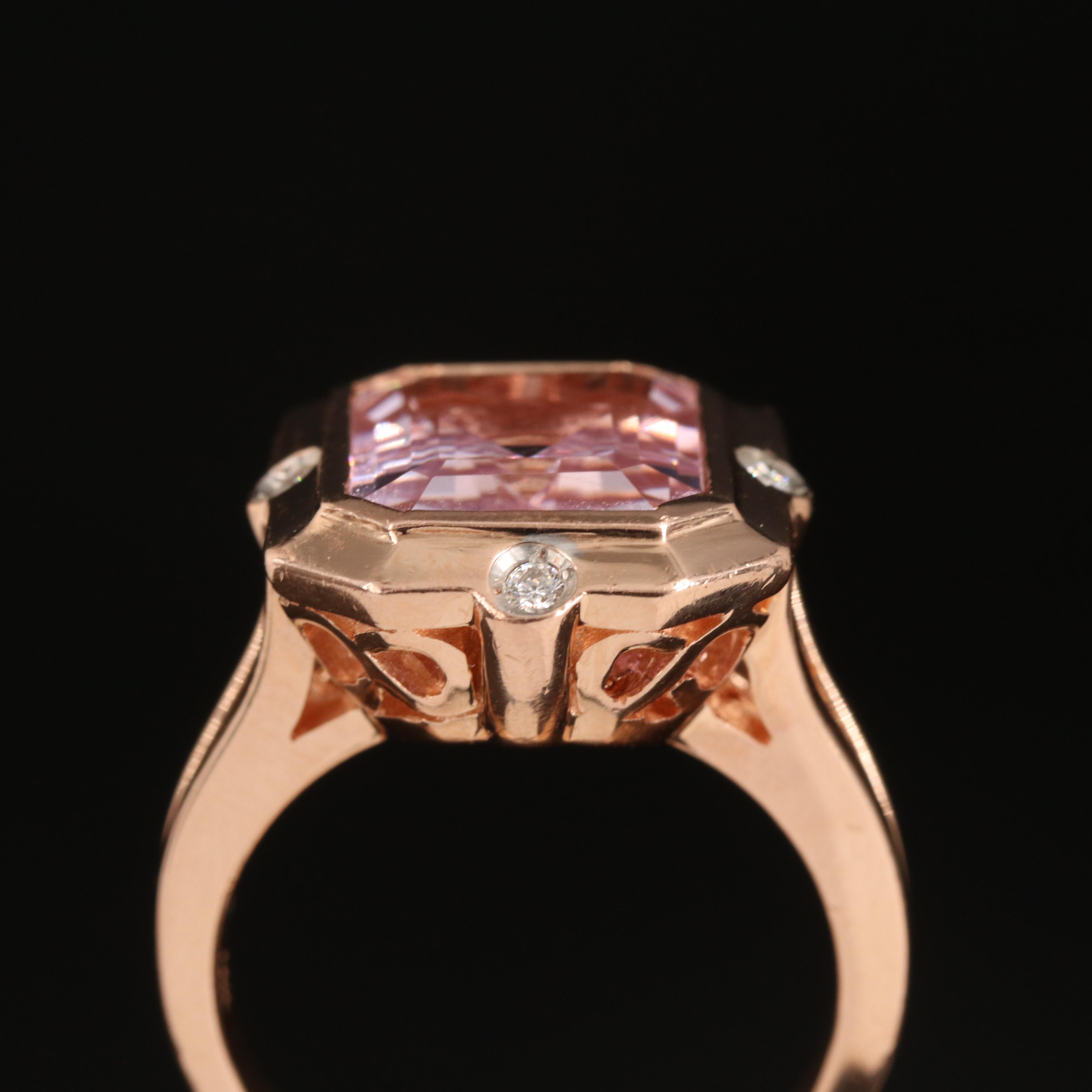 14K Rose Gold 8.44 CT Kunzite and Diamond Ring