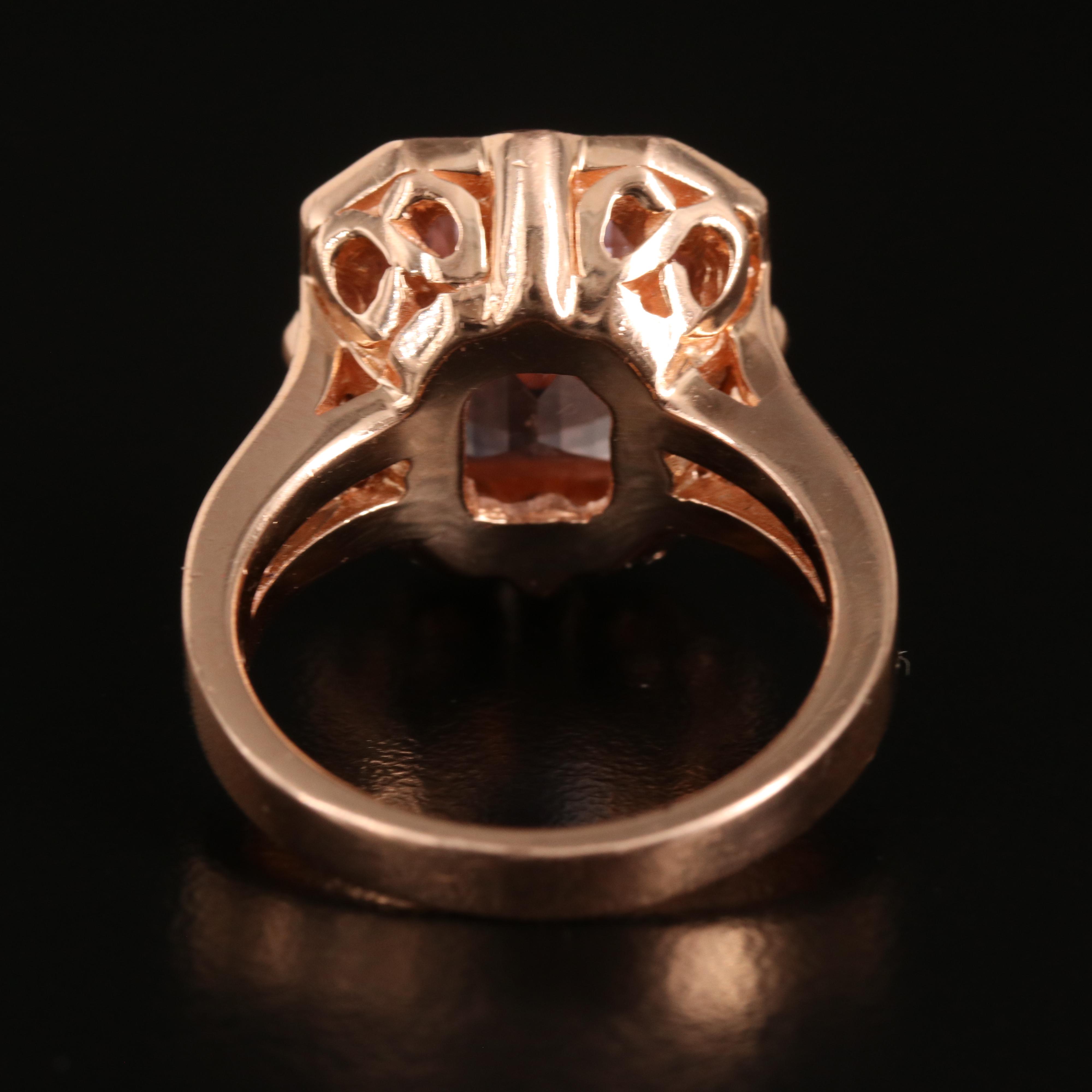 14K Rose Gold 8.44 CT Kunzite and Diamond Ring