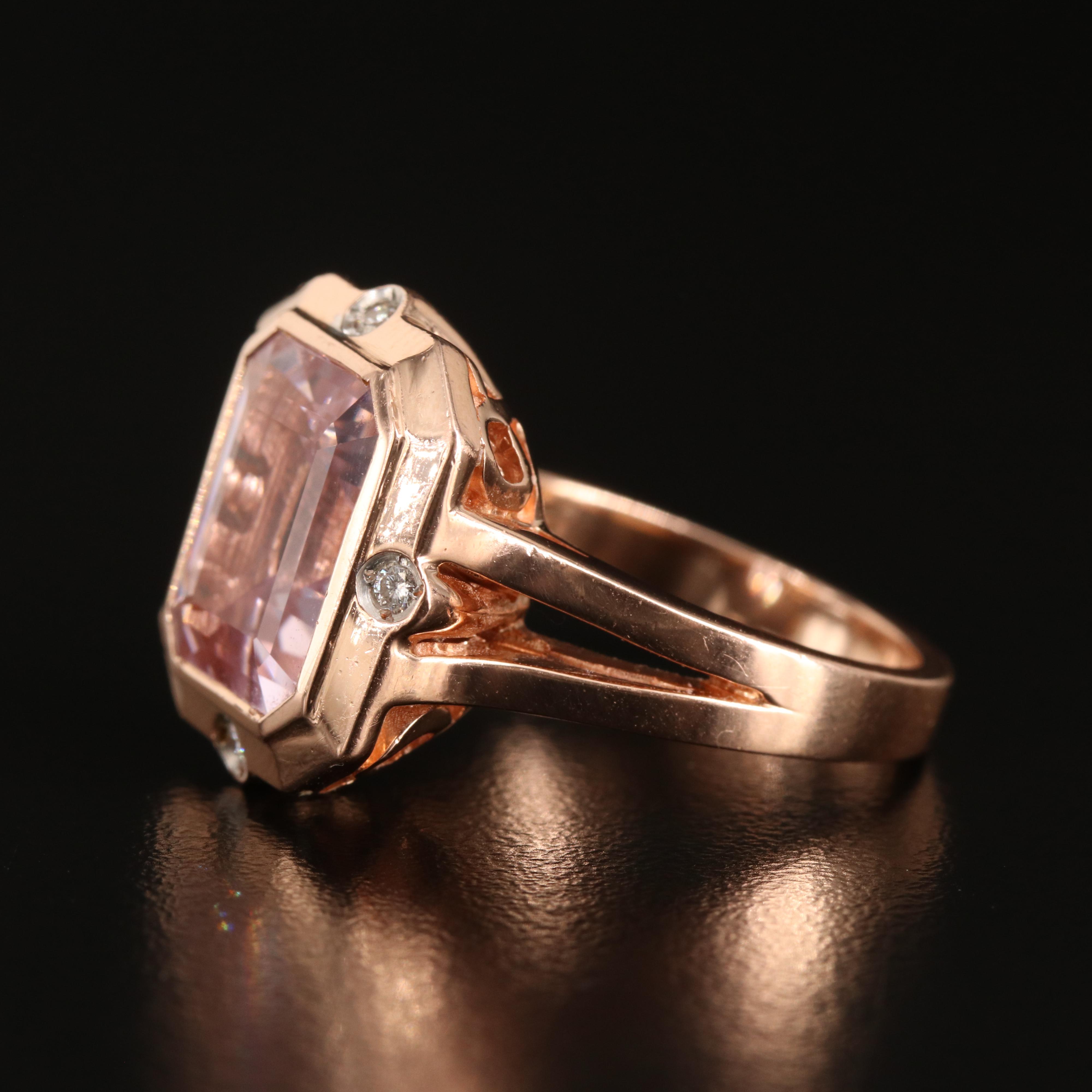14K Rose Gold 8.44 CT Kunzite and Diamond Ring