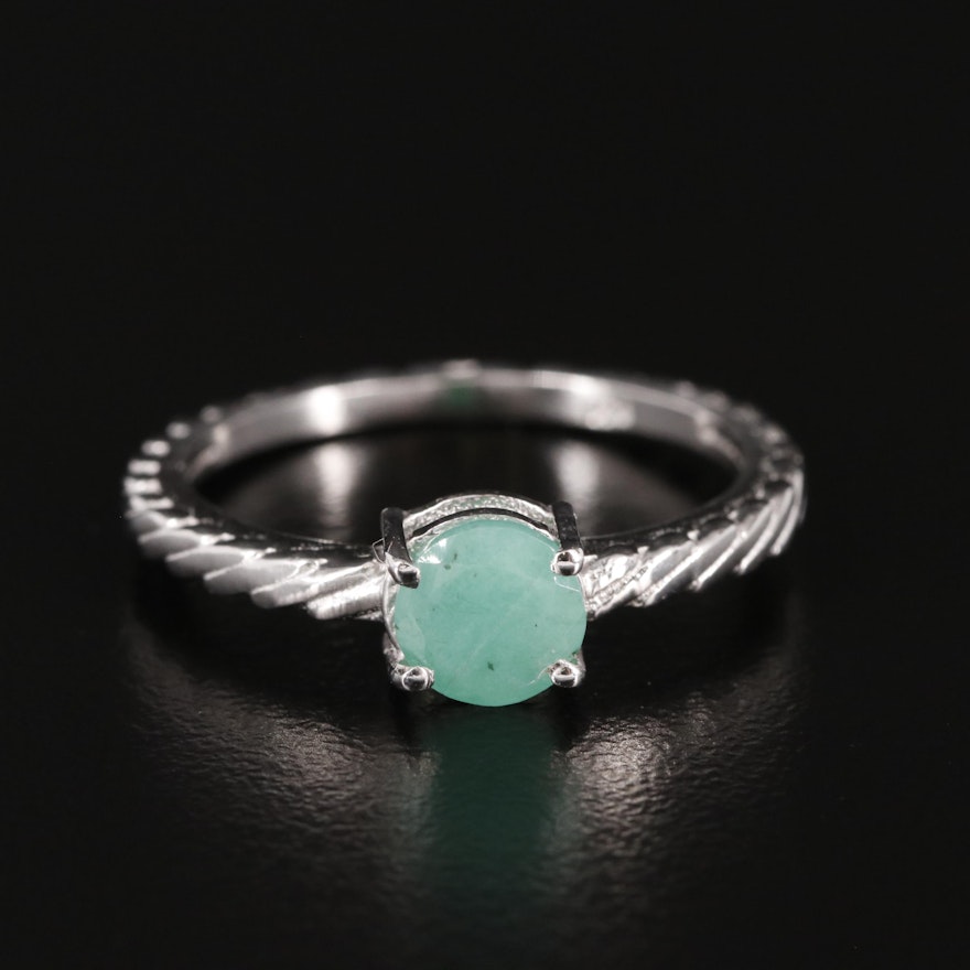 Sterling Emerald Textured Ring
