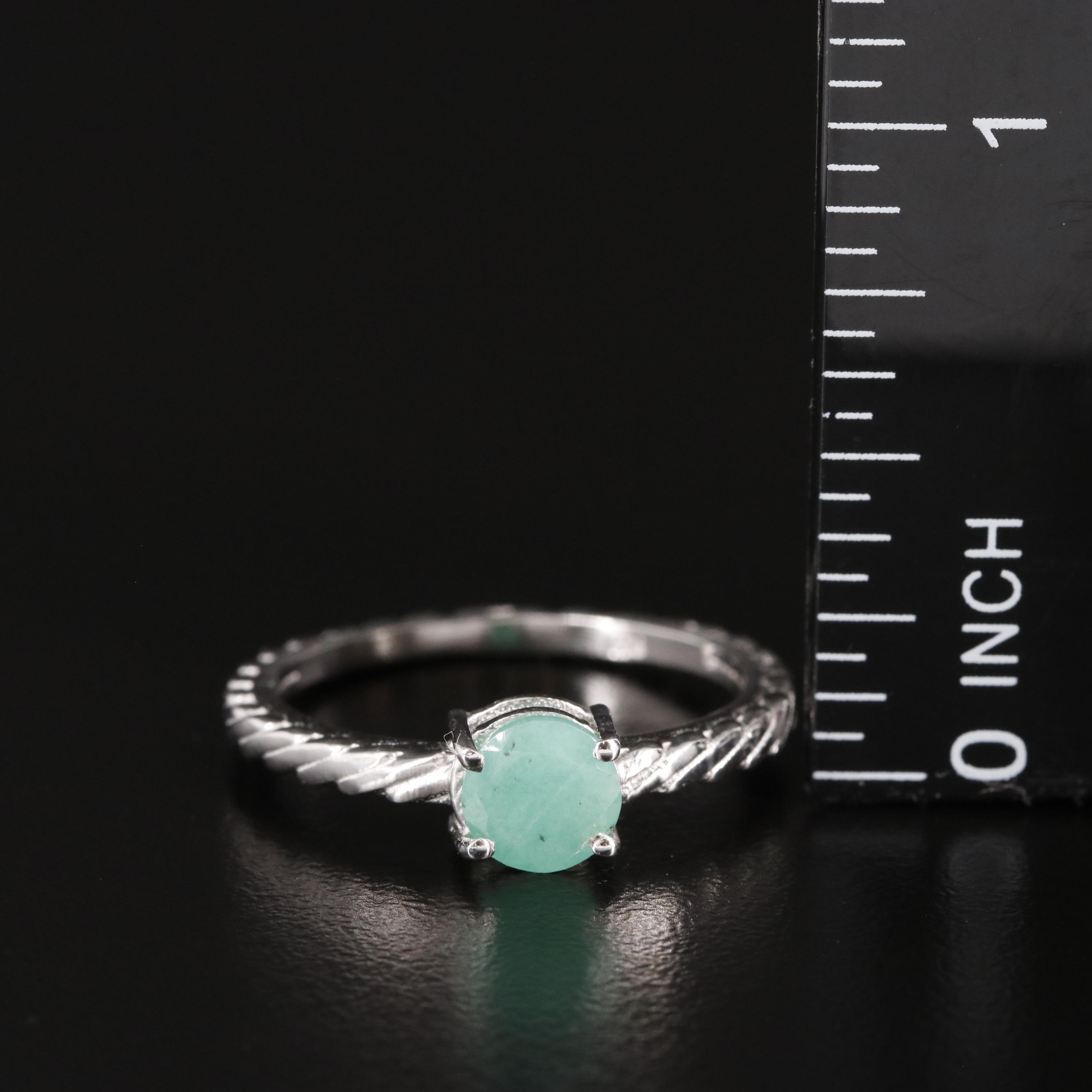 Sterling Emerald Textured Ring