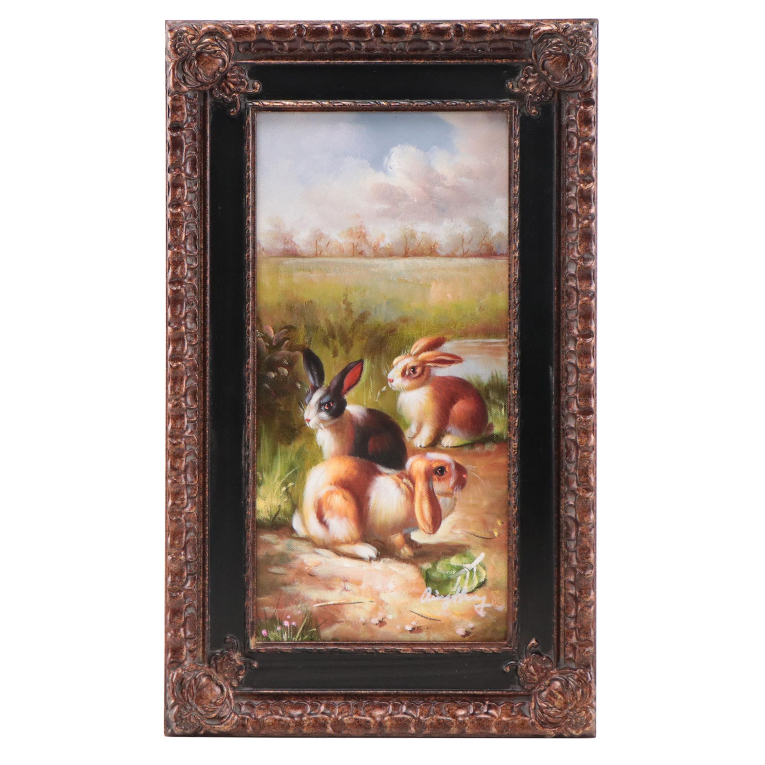 Oil Painting of Rabbits, Circa 2000