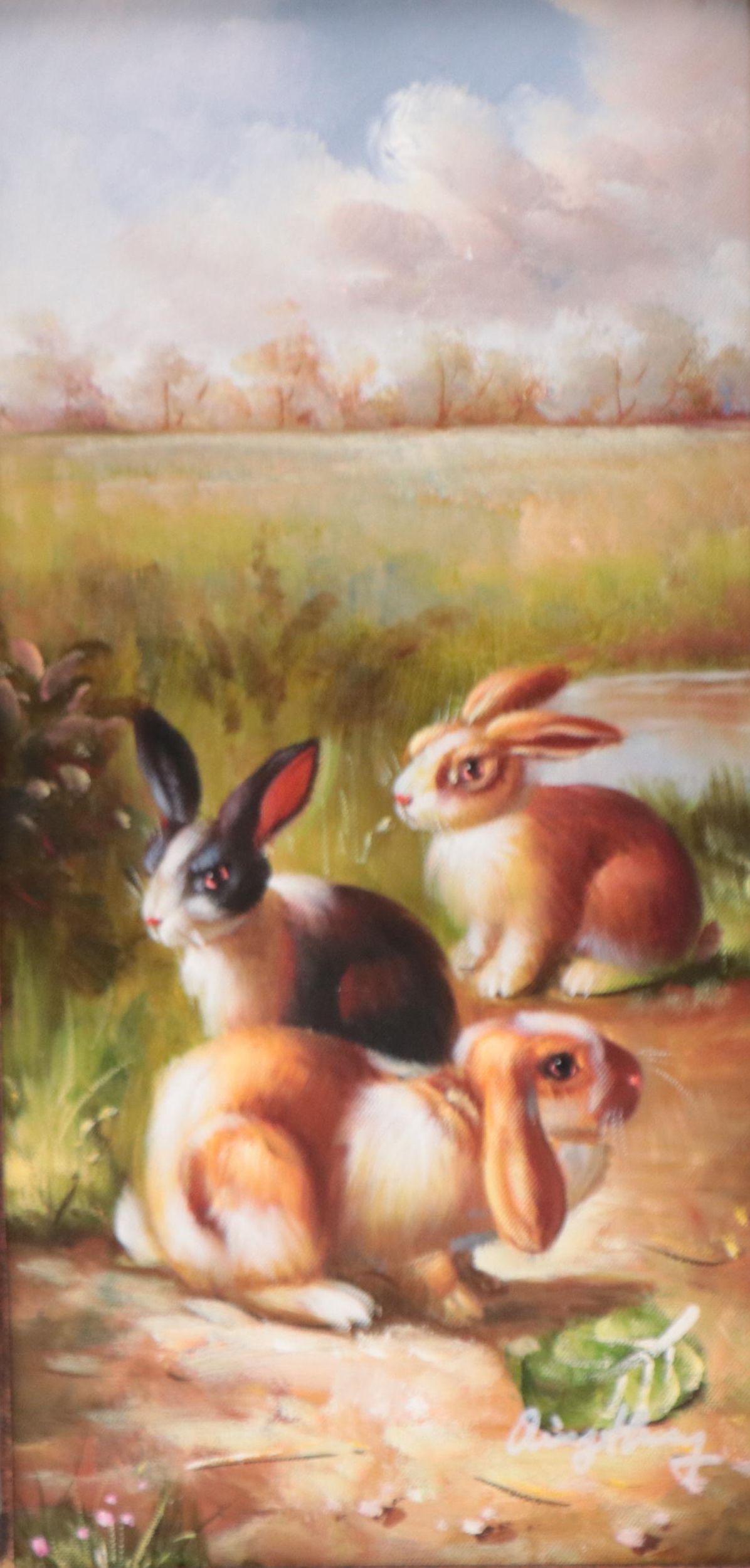 Oil Painting of Rabbits, Circa 2000