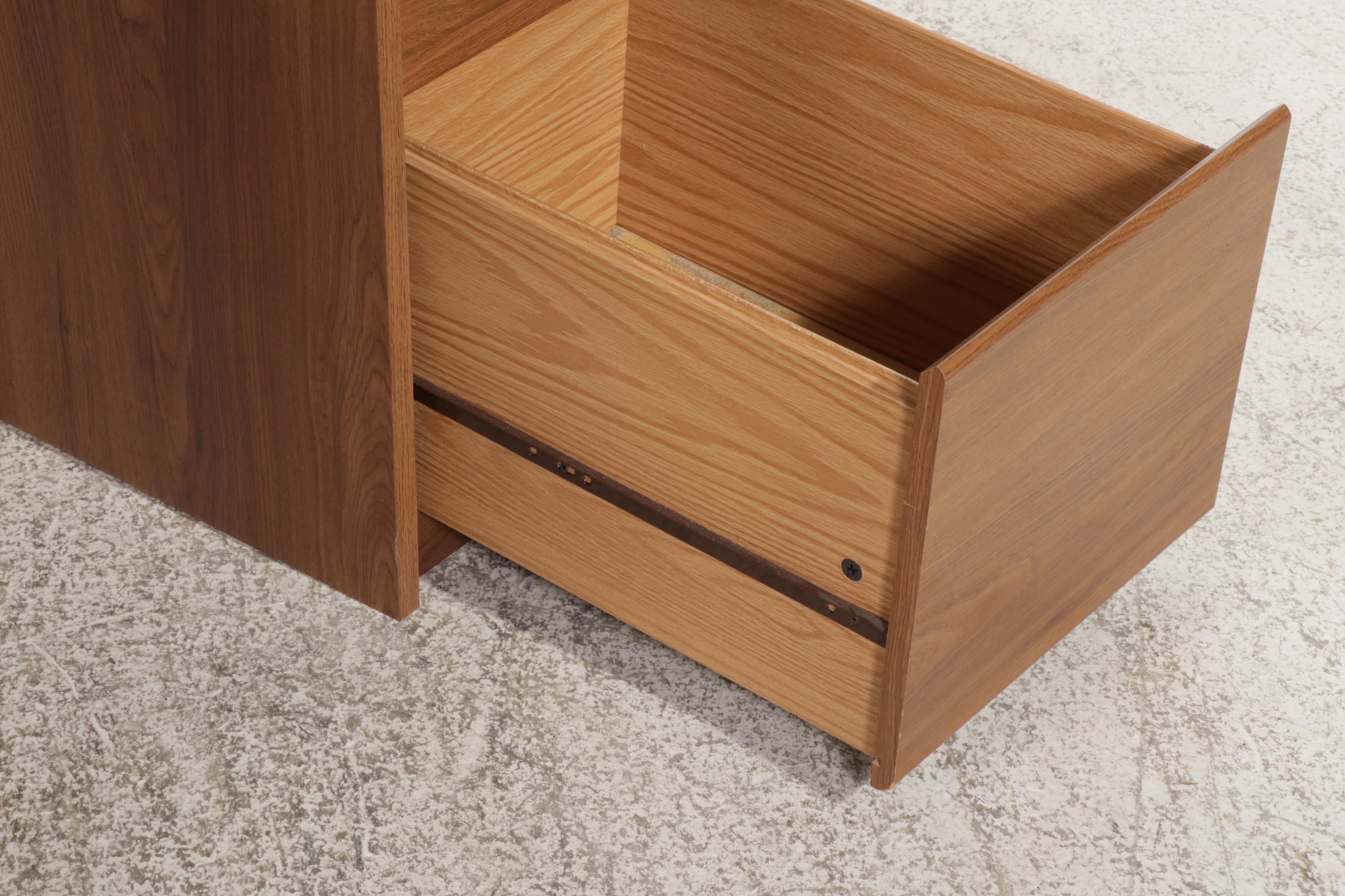 Wood-Grained Computer Desk with Hutch and File Cabinet, Late 20th Century
