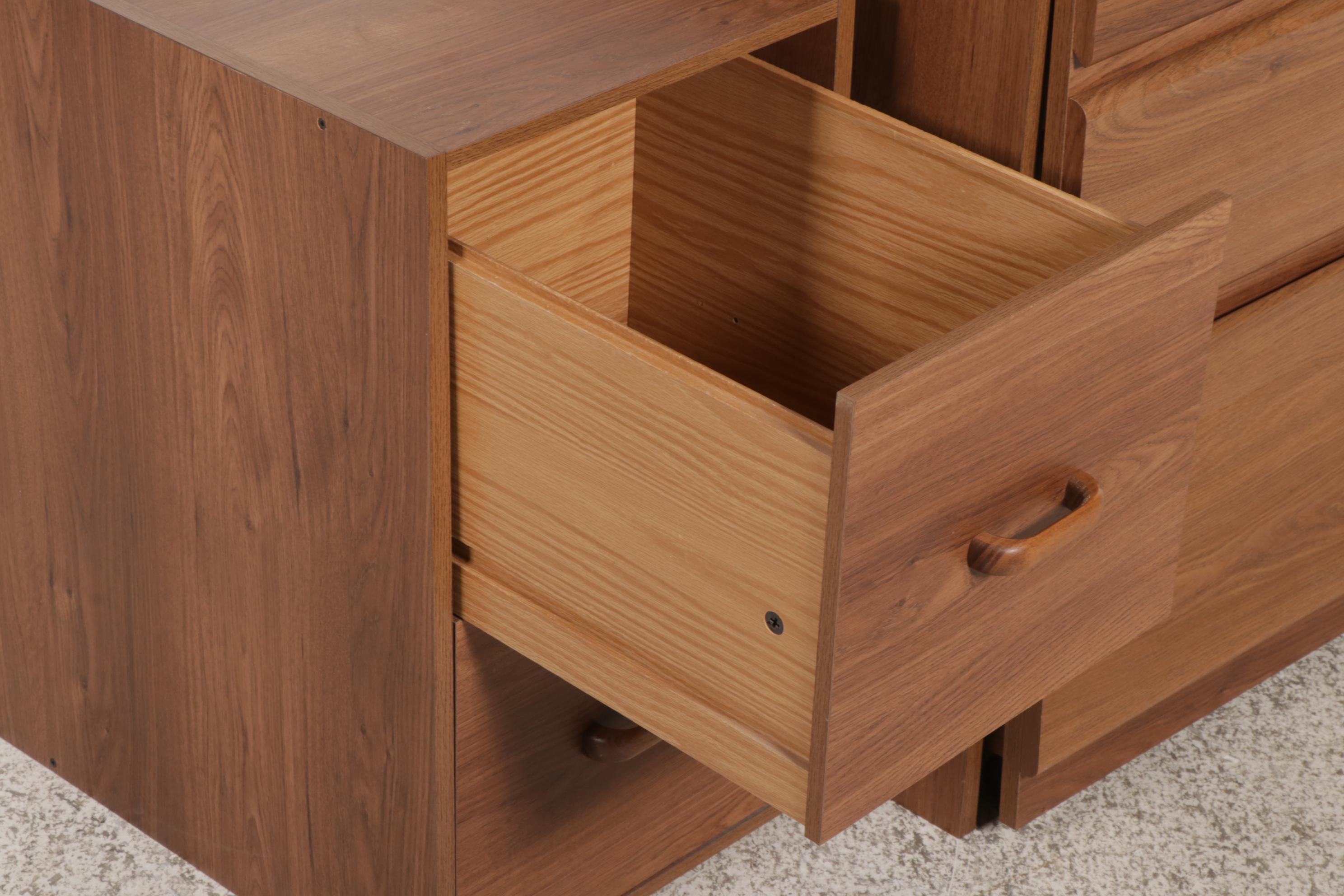 Wood-Grained Computer Desk with Hutch and File Cabinet, Late 20th Century