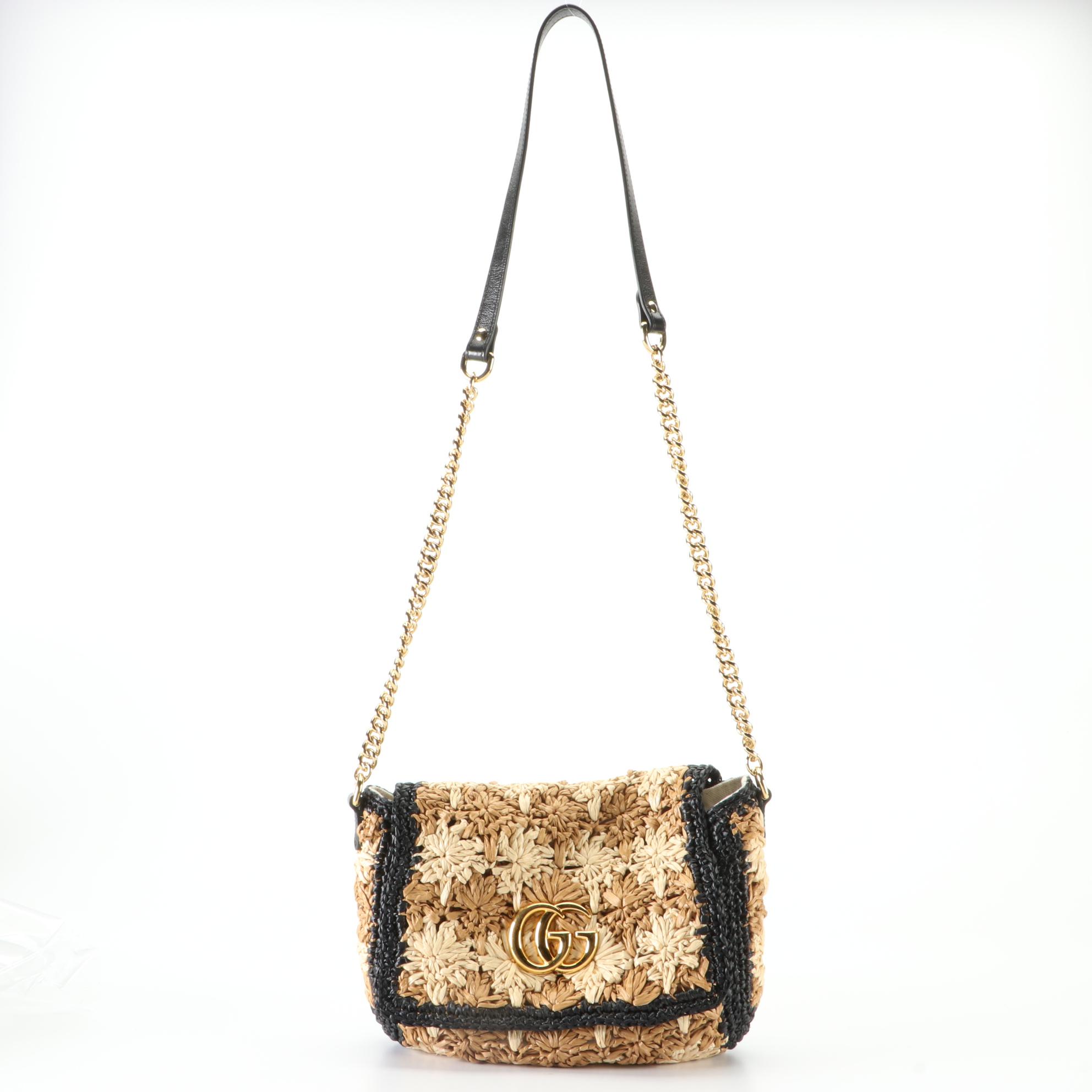 Gucci Marmont Raffia Flap Shoulder Bag