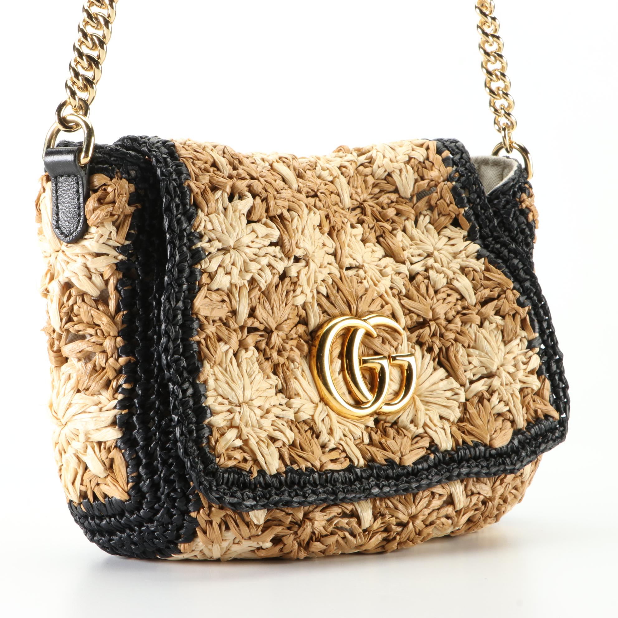 Gucci Marmont Raffia Flap Shoulder Bag