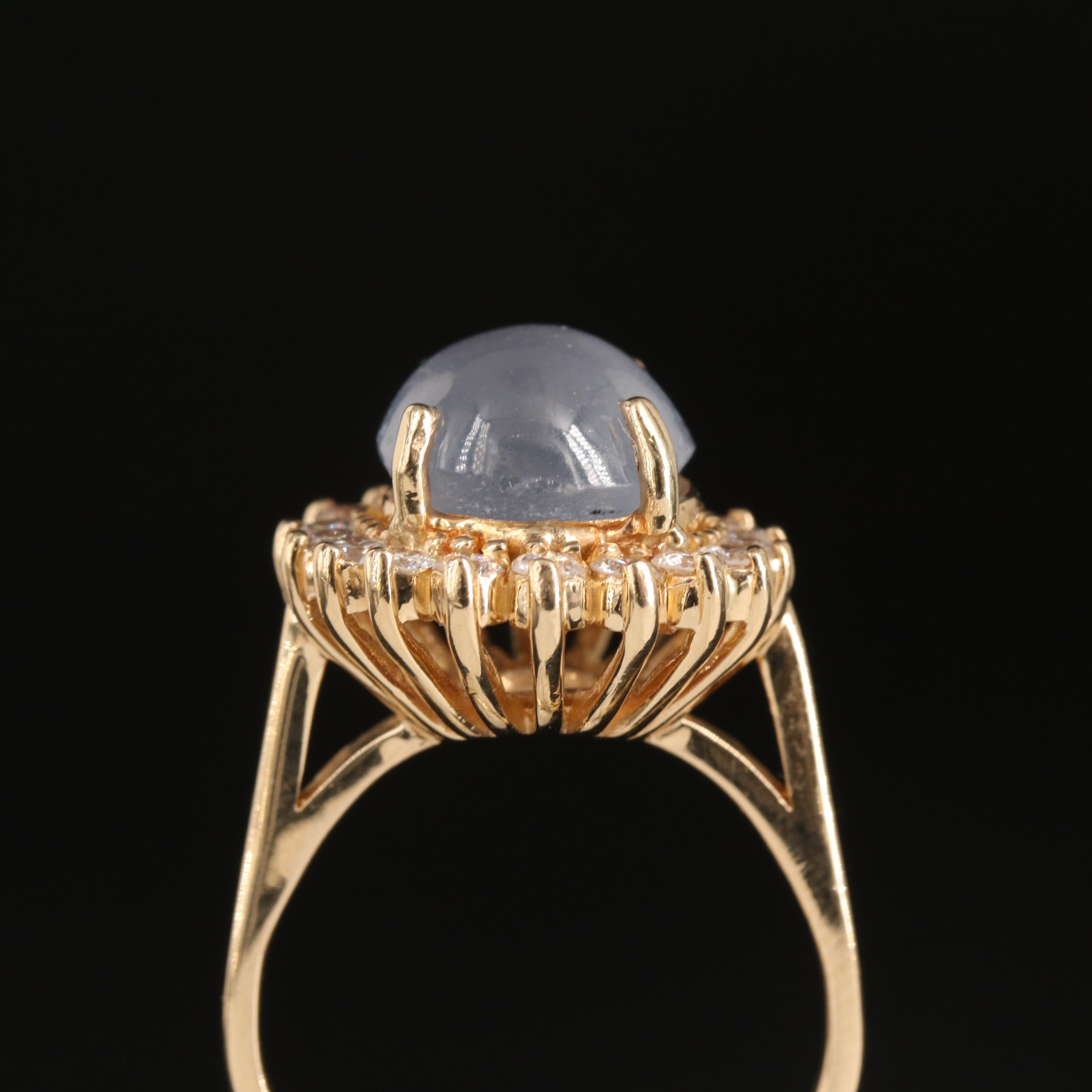 14K 9.39 CT Star Sapphire and Diamond Ring