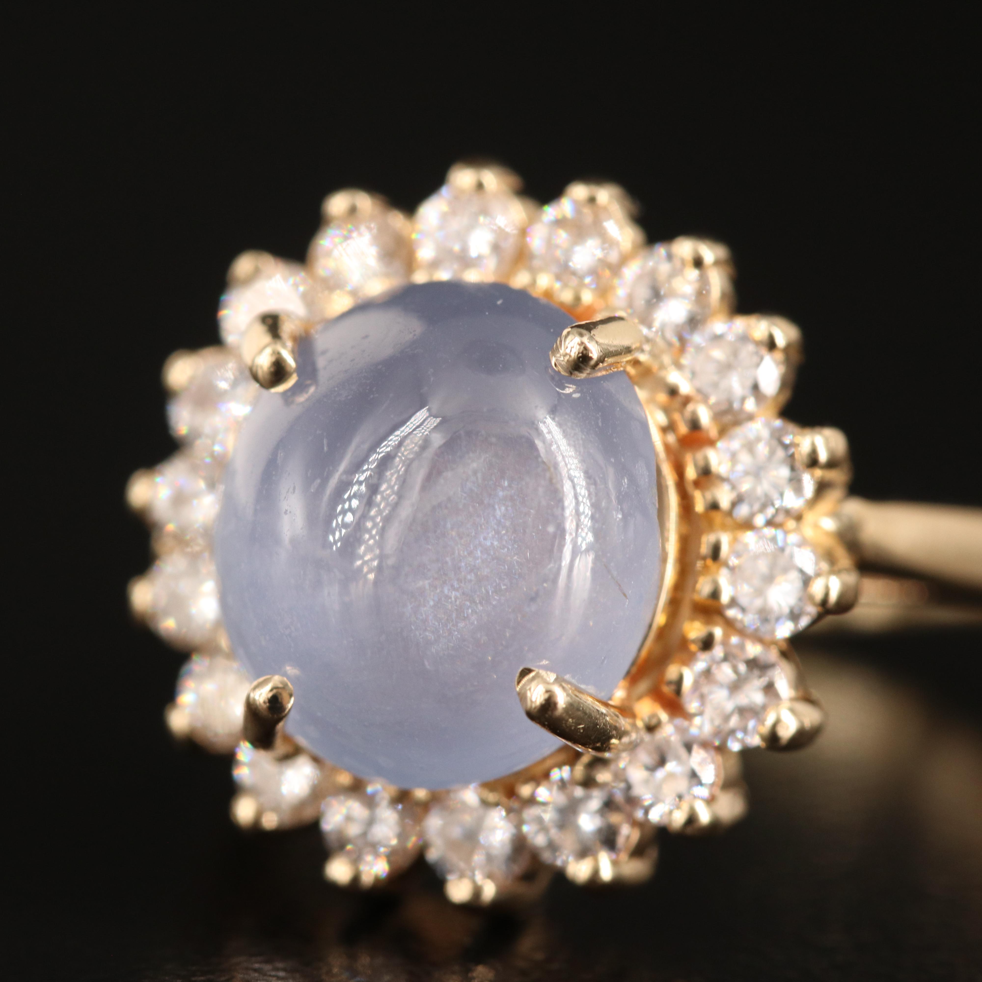 14K 9.39 CT Star Sapphire and Diamond Ring