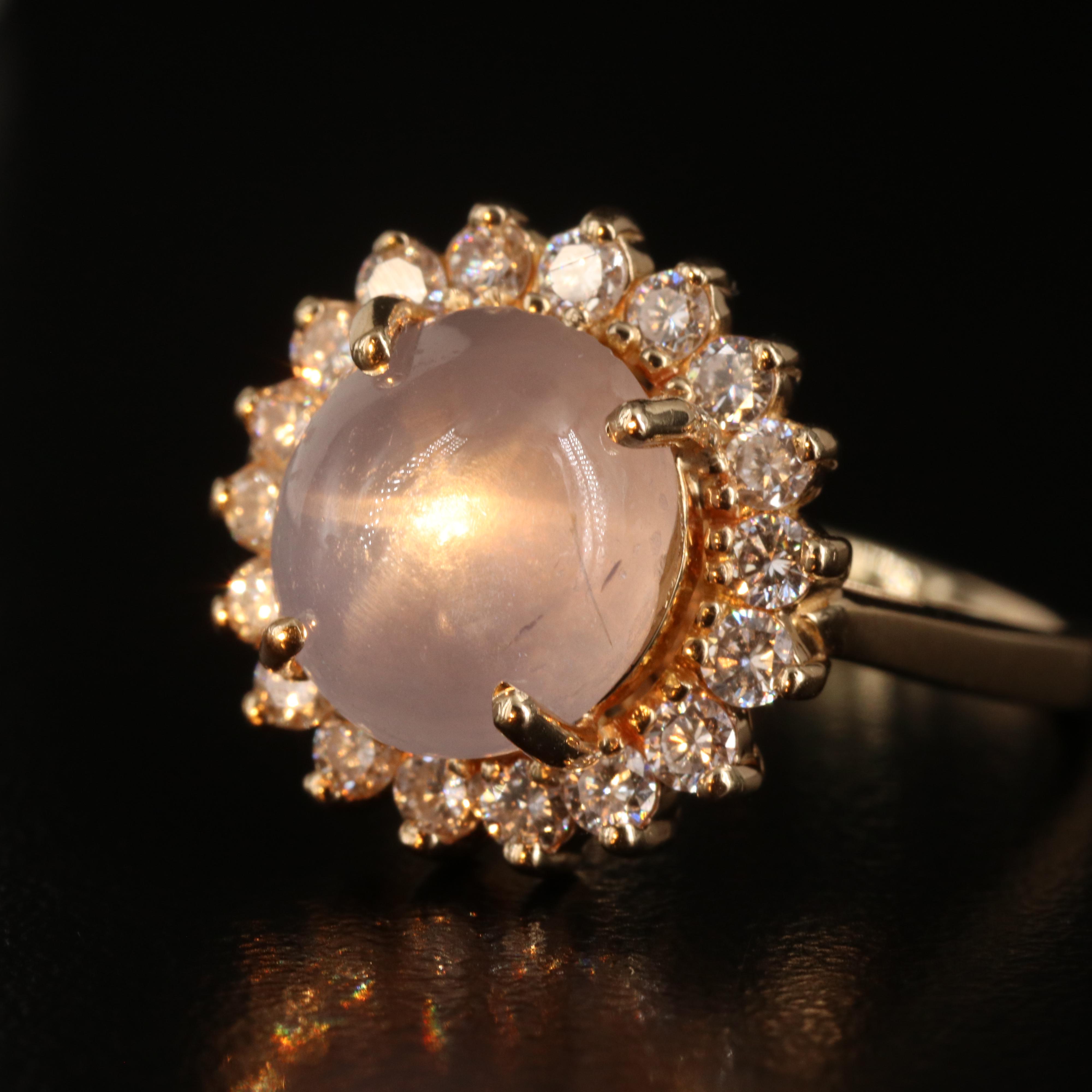 14K 9.39 CT Star Sapphire and Diamond Ring
