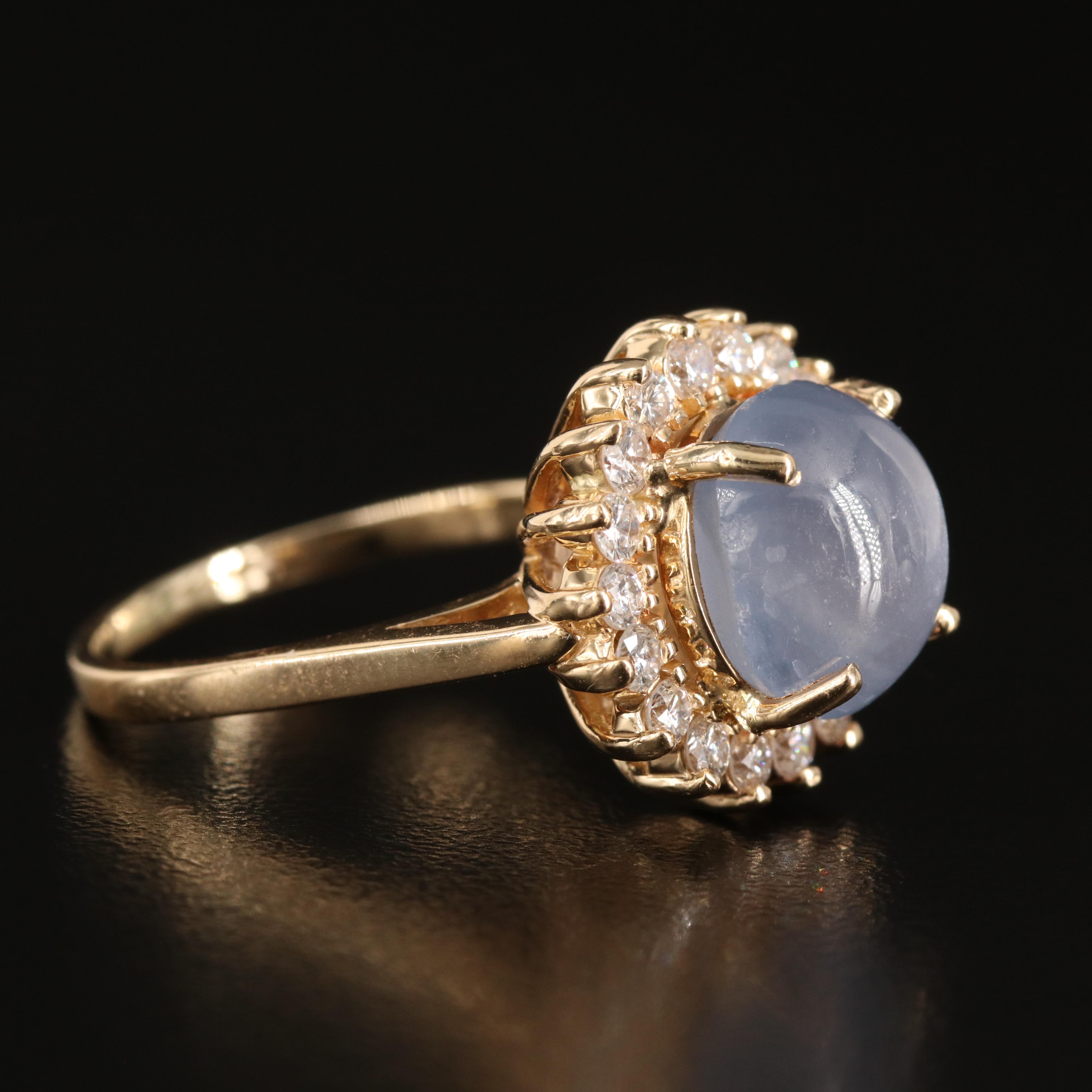 14K 9.39 CT Star Sapphire and Diamond Ring