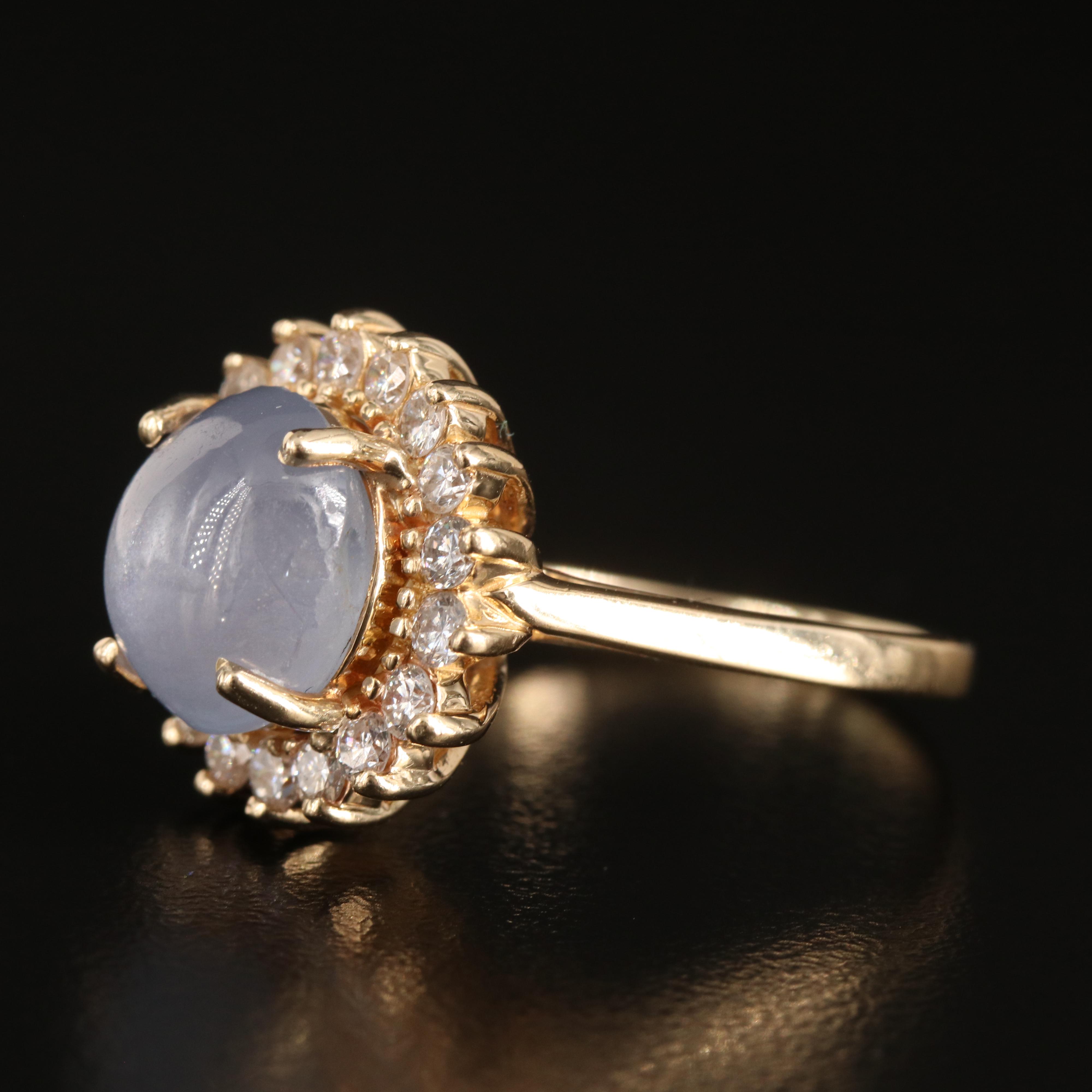 14K 9.39 CT Star Sapphire and Diamond Ring
