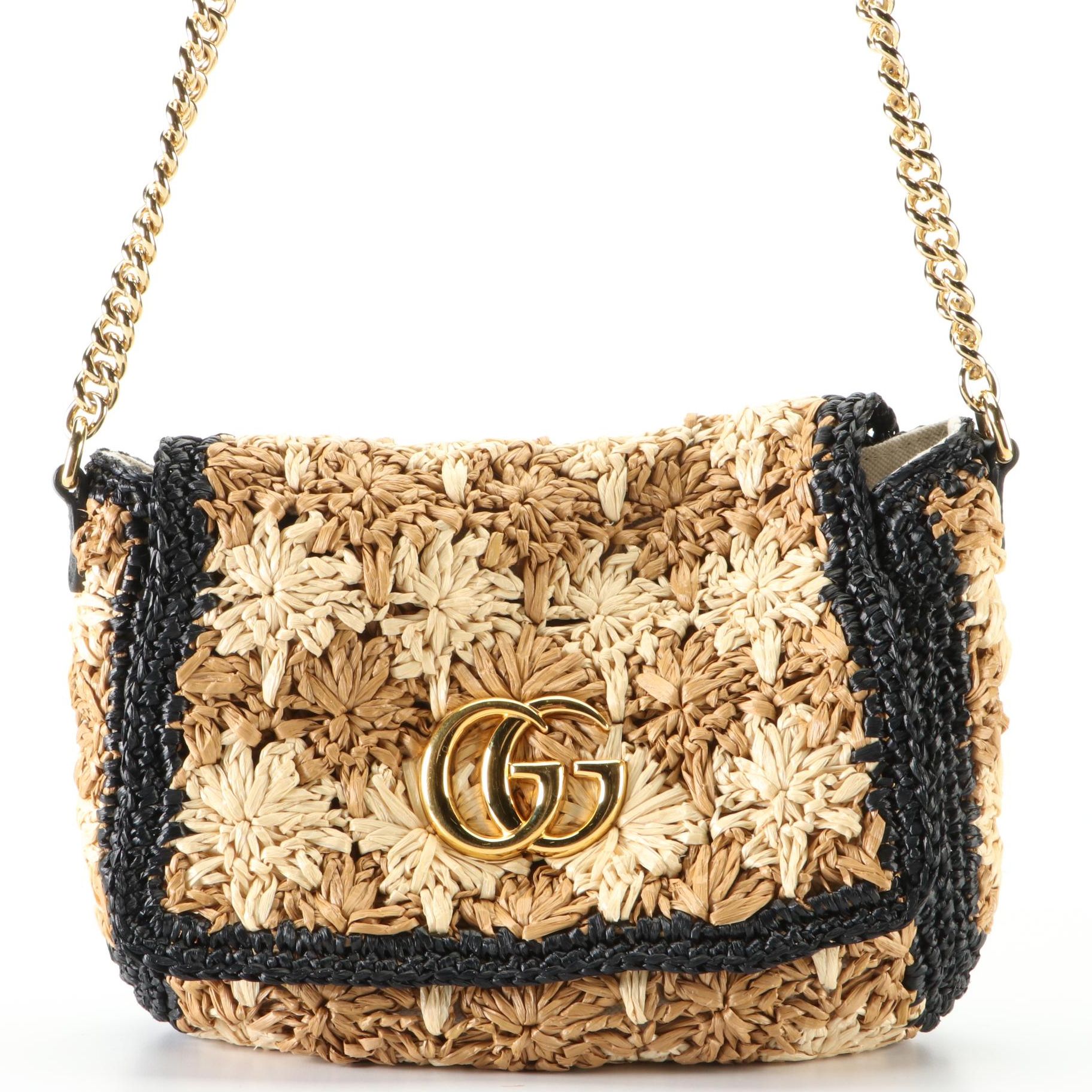 Gucci Marmont Raffia Flap Shoulder Bag