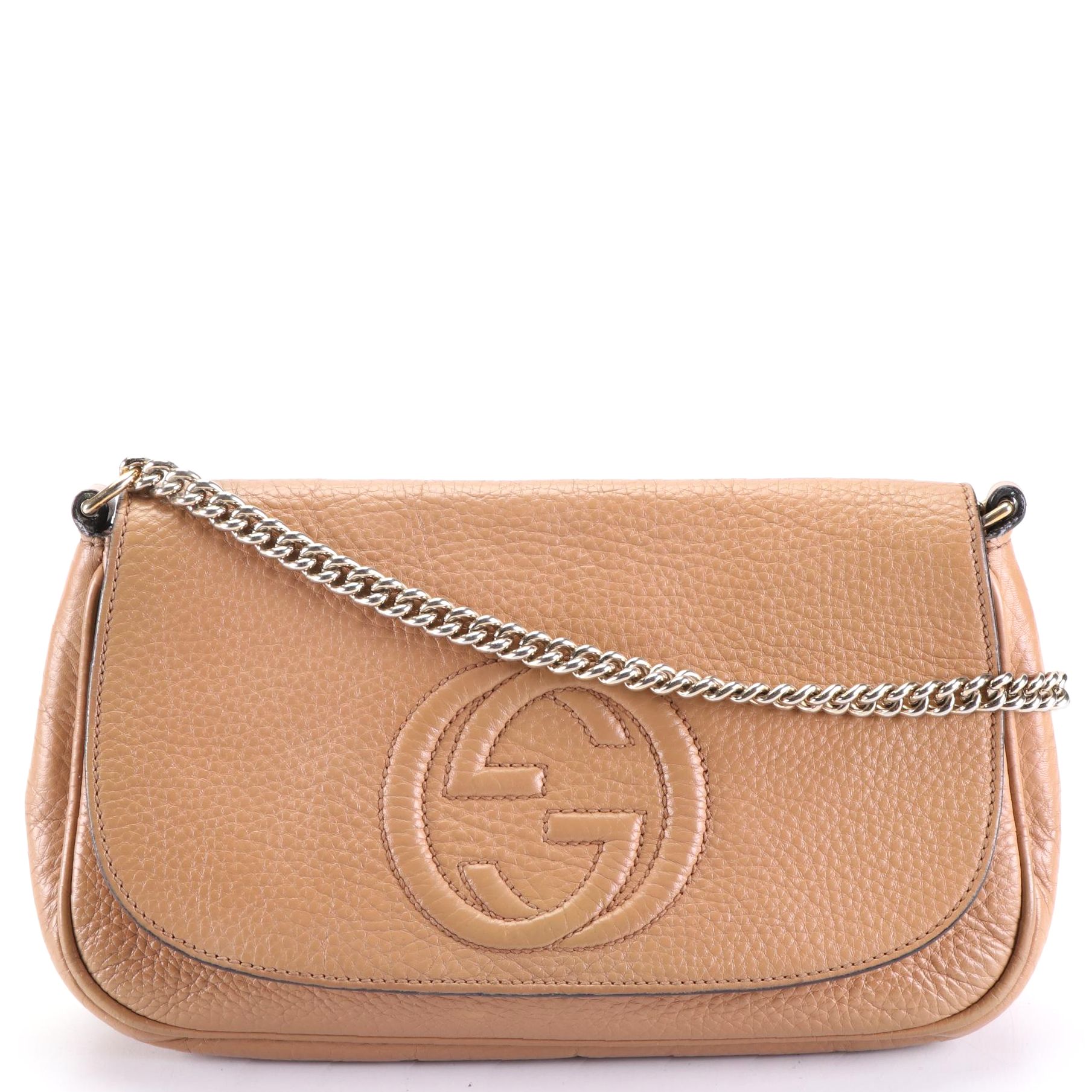 Gucci Medium Soho Flap Crossbody Bag in Grain Leather with Chain Strap