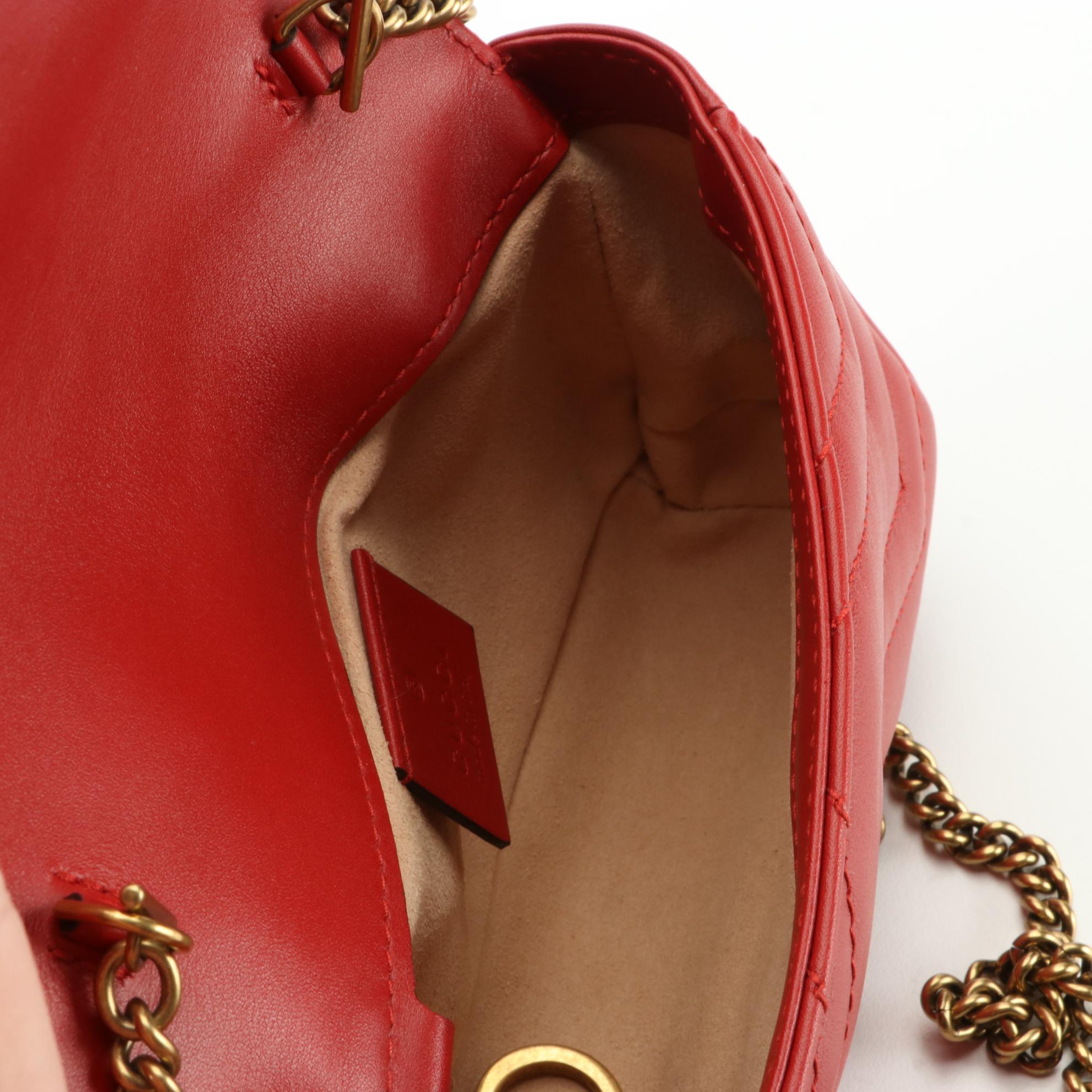 Gucci GG Marmont Super Mini Bag in Red Matelassé Leather