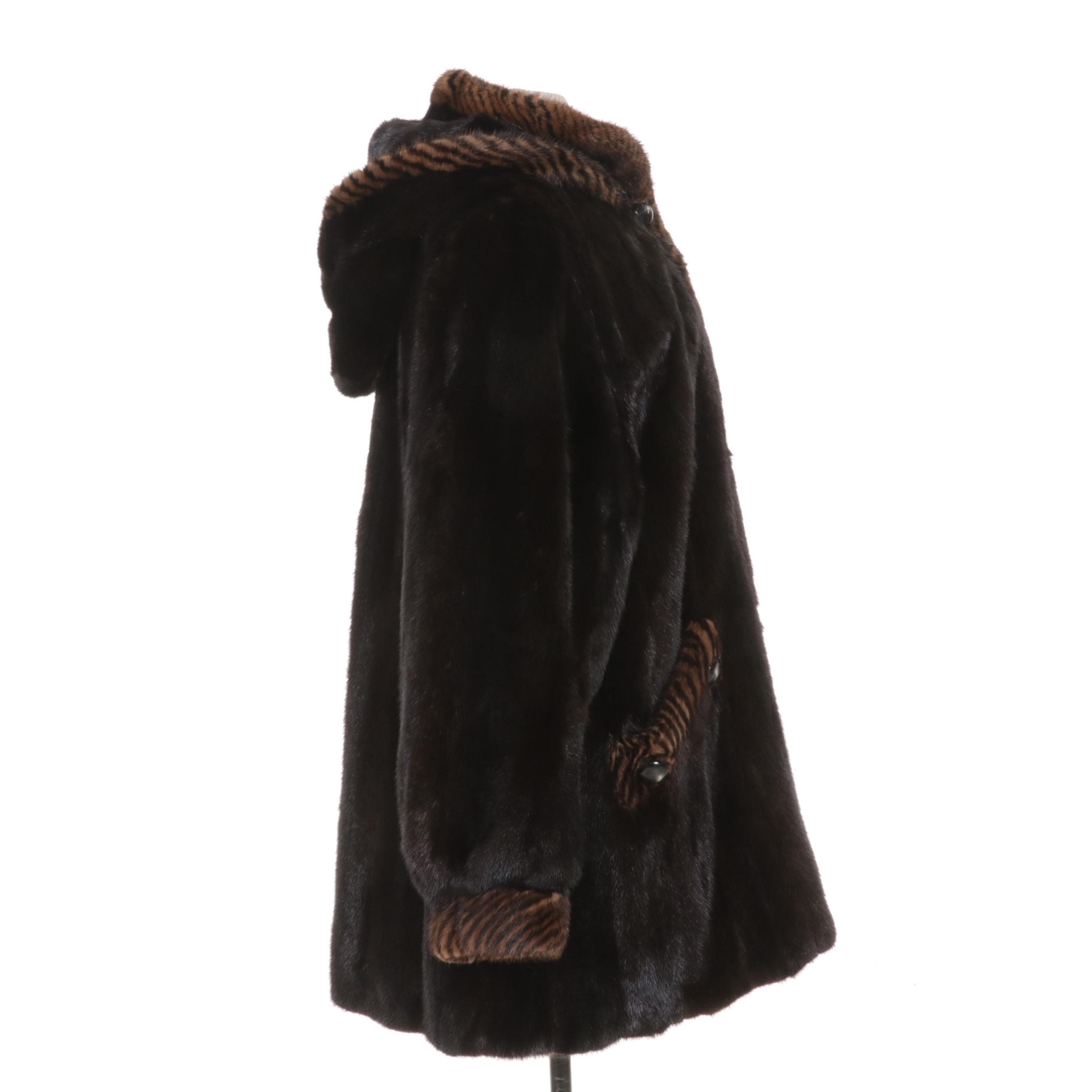 Women's Patterned Multi-Mink FurJacket with Removable Hood