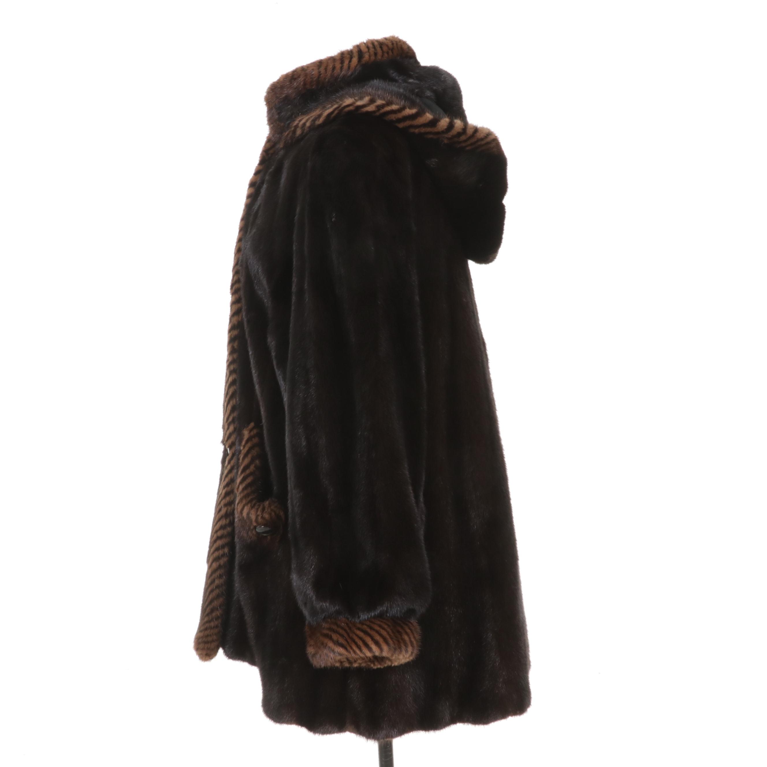 Women's Patterned Multi-Mink FurJacket with Removable Hood