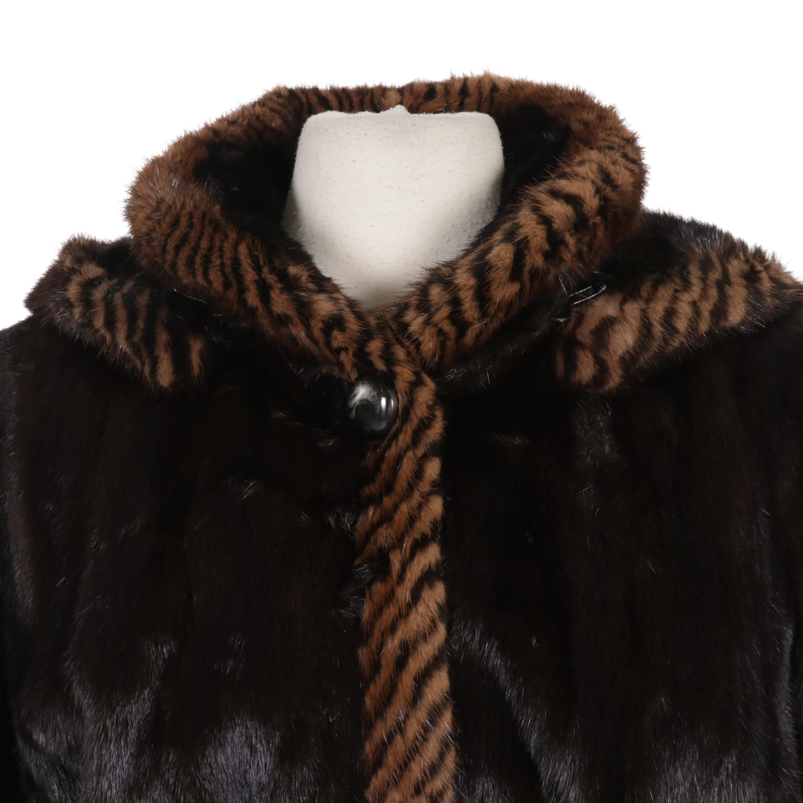 Women's Patterned Multi-Mink FurJacket with Removable Hood