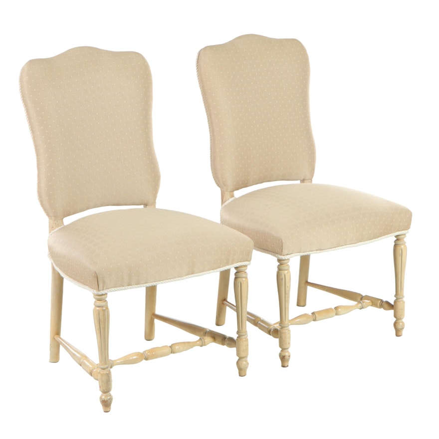 Pair of French Provincial Style Cream-Painted and Custom-Upholstered Side Chairs