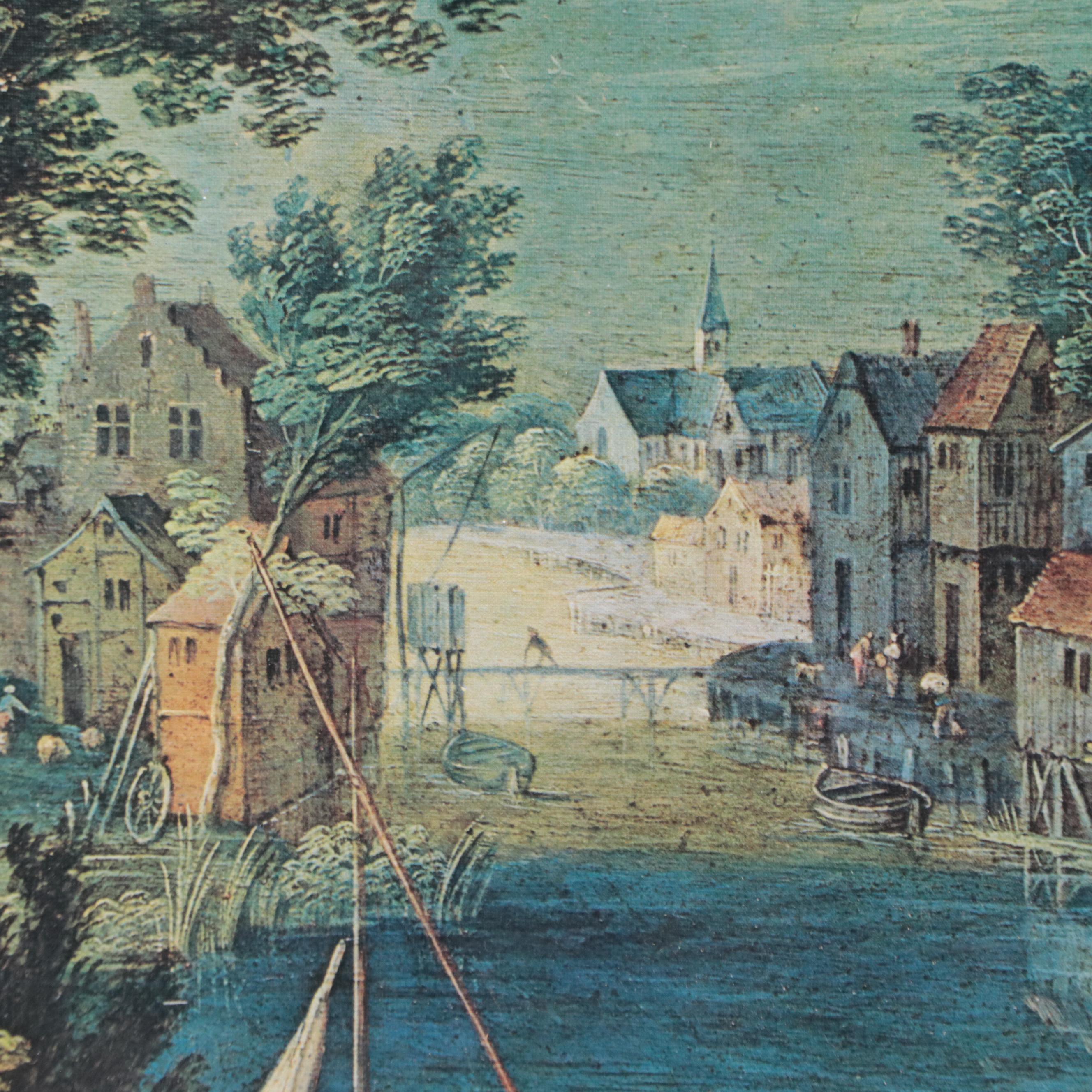 Offset Lithograph After Saak van Oosten "Landscape With Boats"