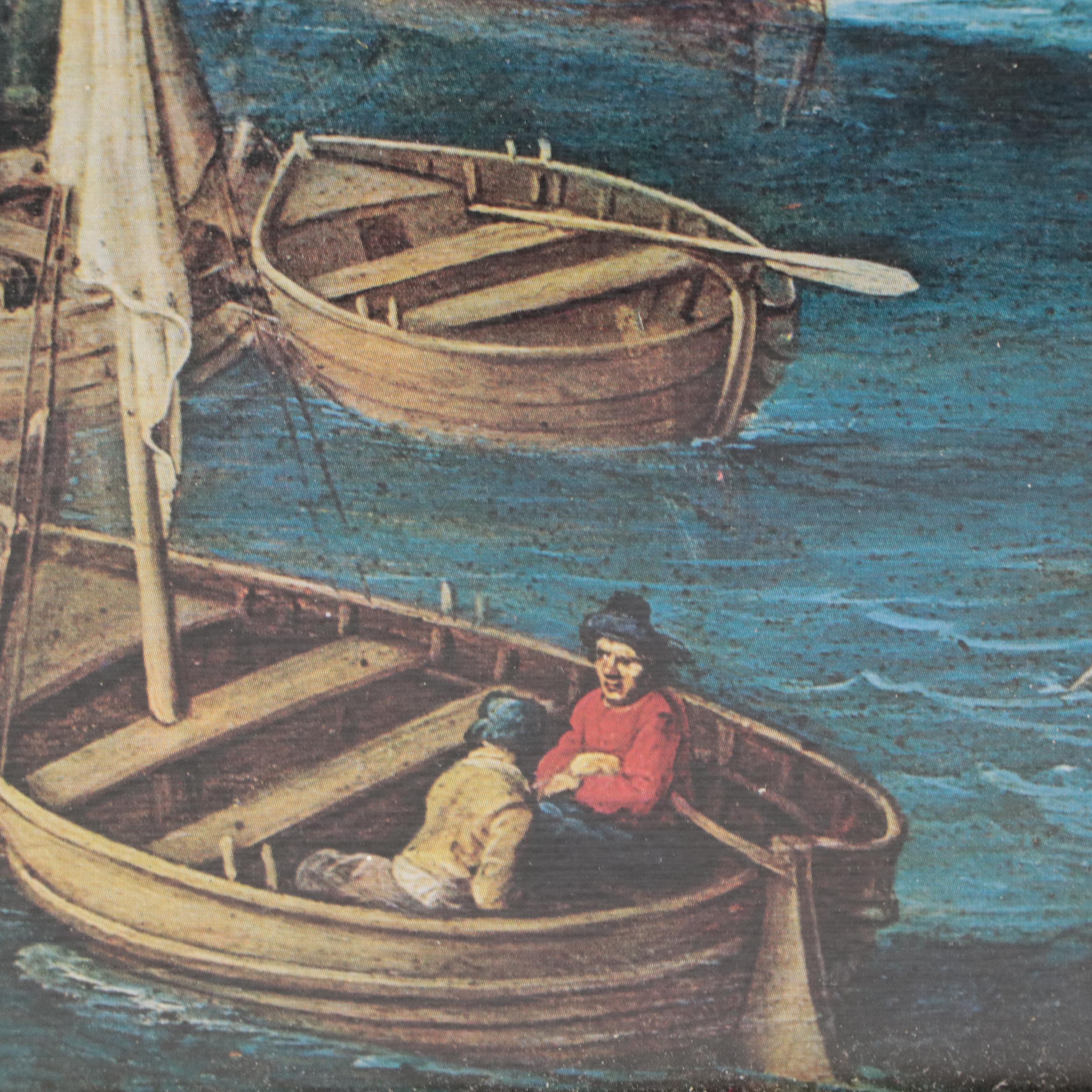 Offset Lithograph After Saak van Oosten "Landscape With Boats"