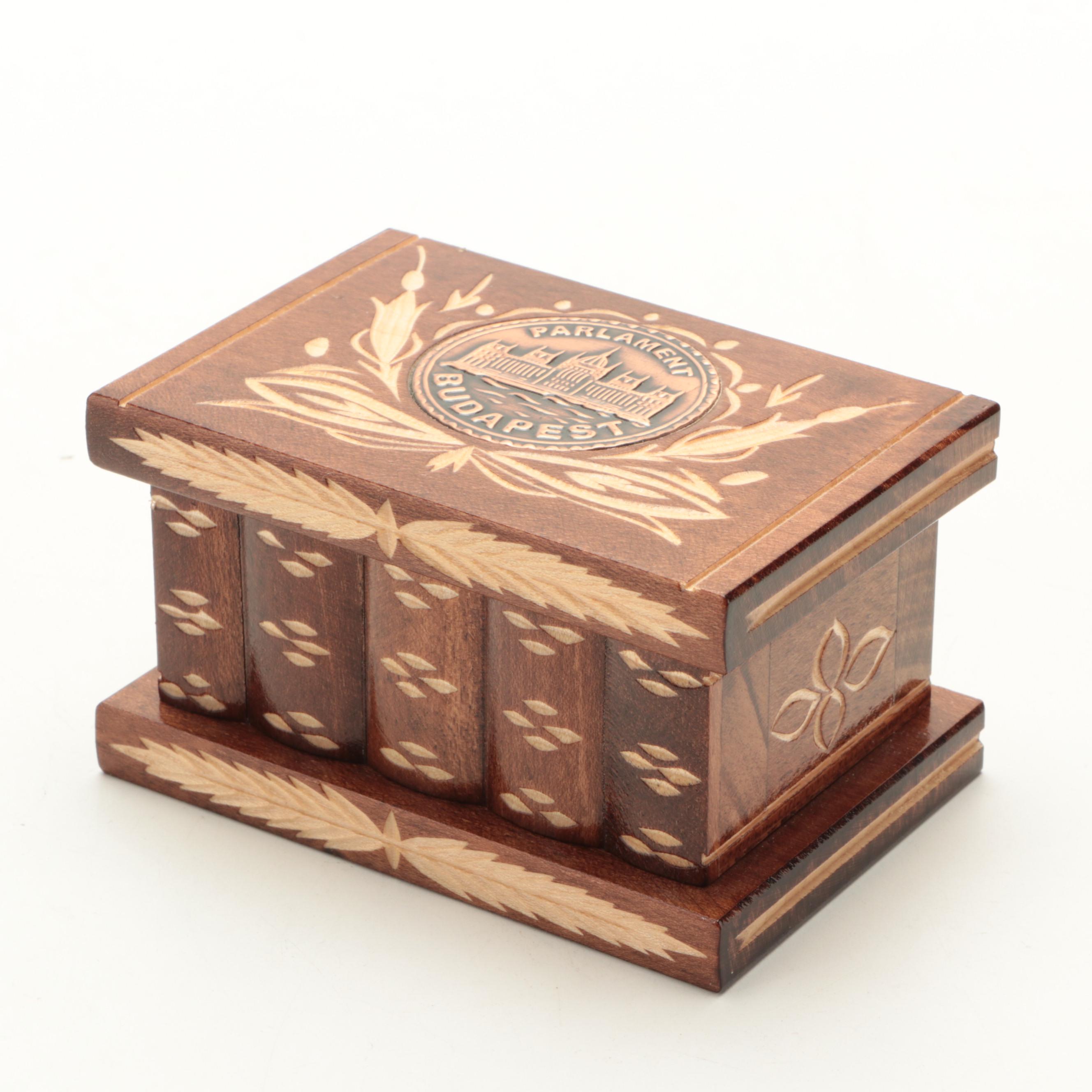 Schmid-Linder Marquetry Inlaid Box with Budapest Puzzle Box