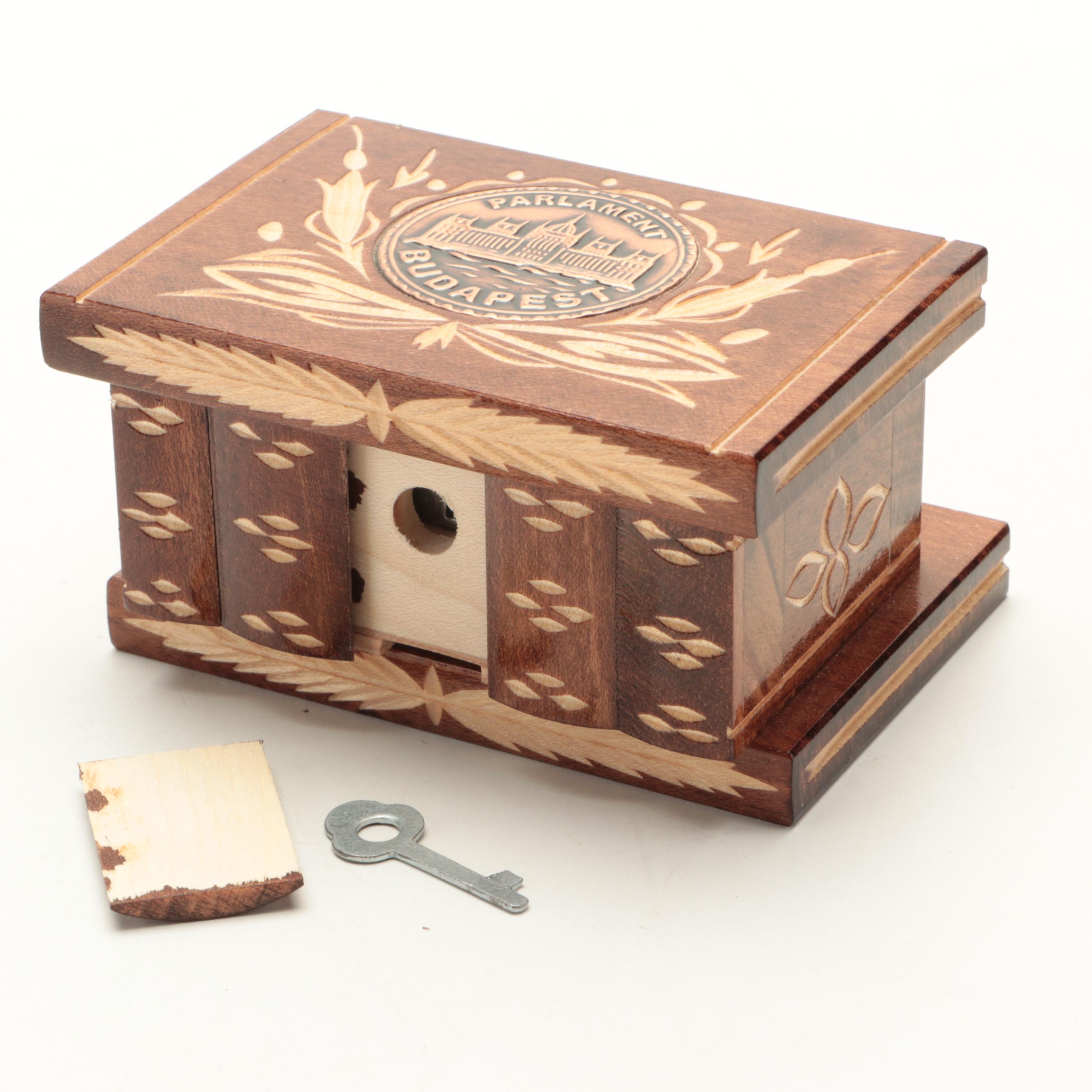 Schmid-Linder Marquetry Inlaid Box with Budapest Puzzle Box