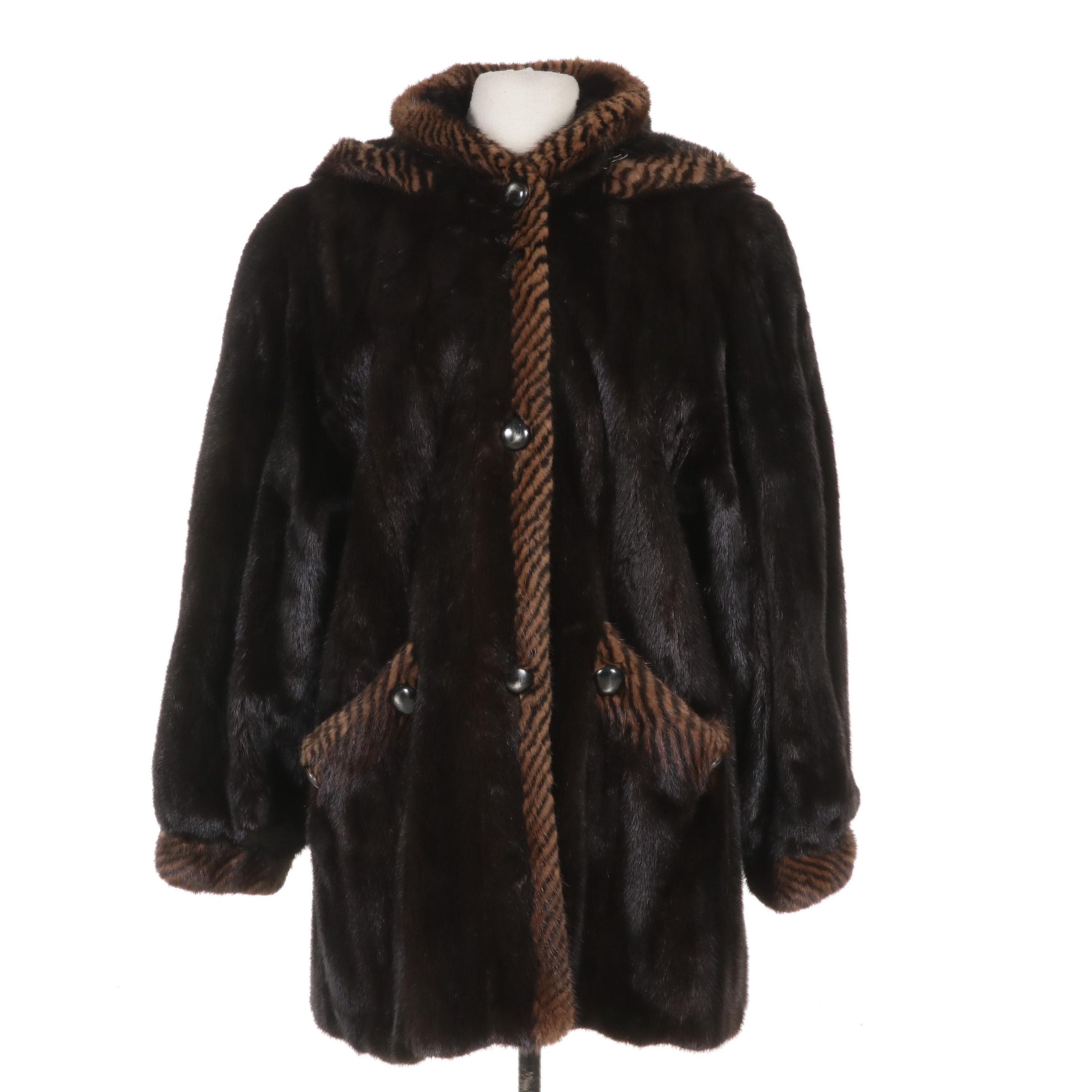 Women's Patterned Multi-Mink FurJacket with Removable Hood