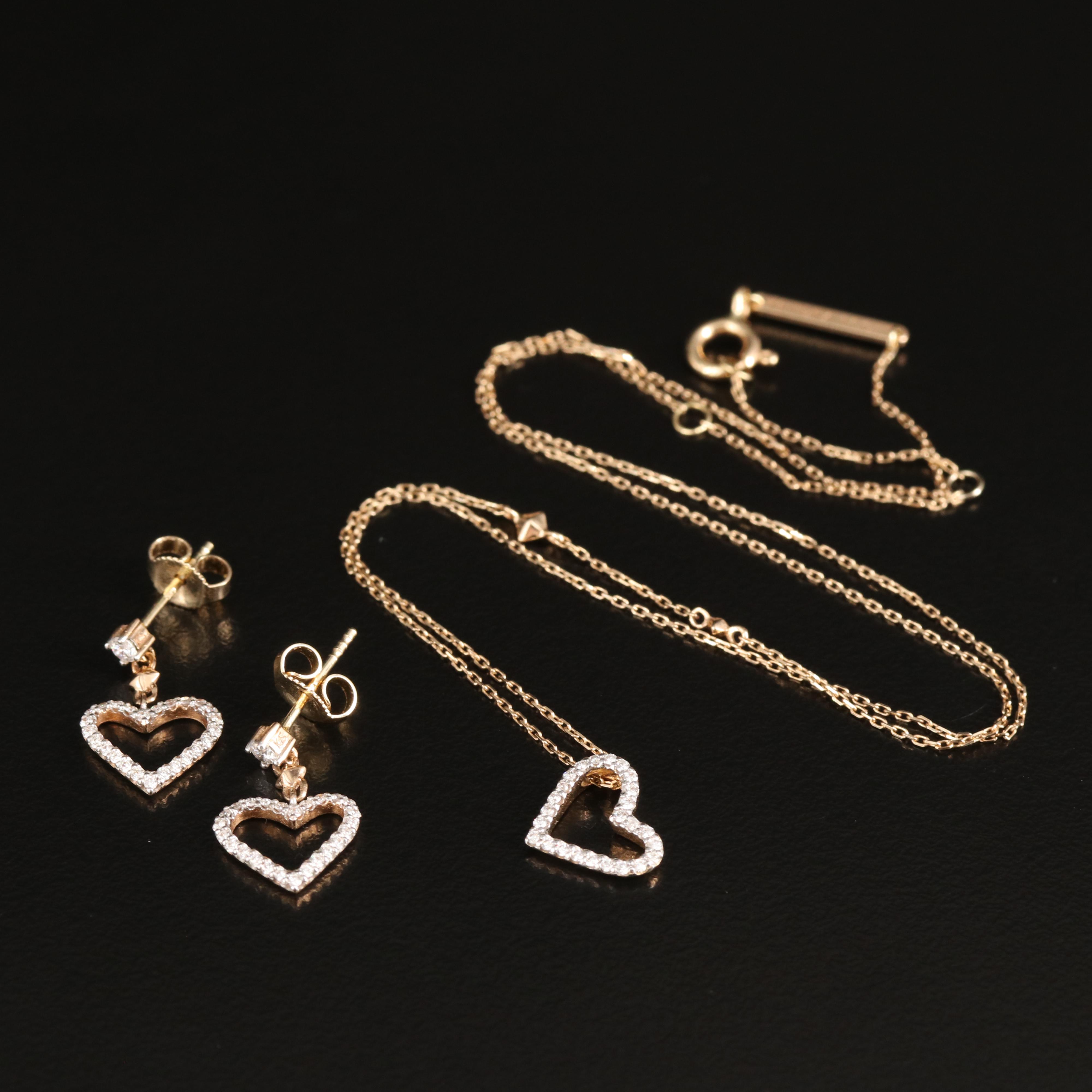 Kendra Scott 14K Diamond Open Heart Pendant Necklace and Earrings Set