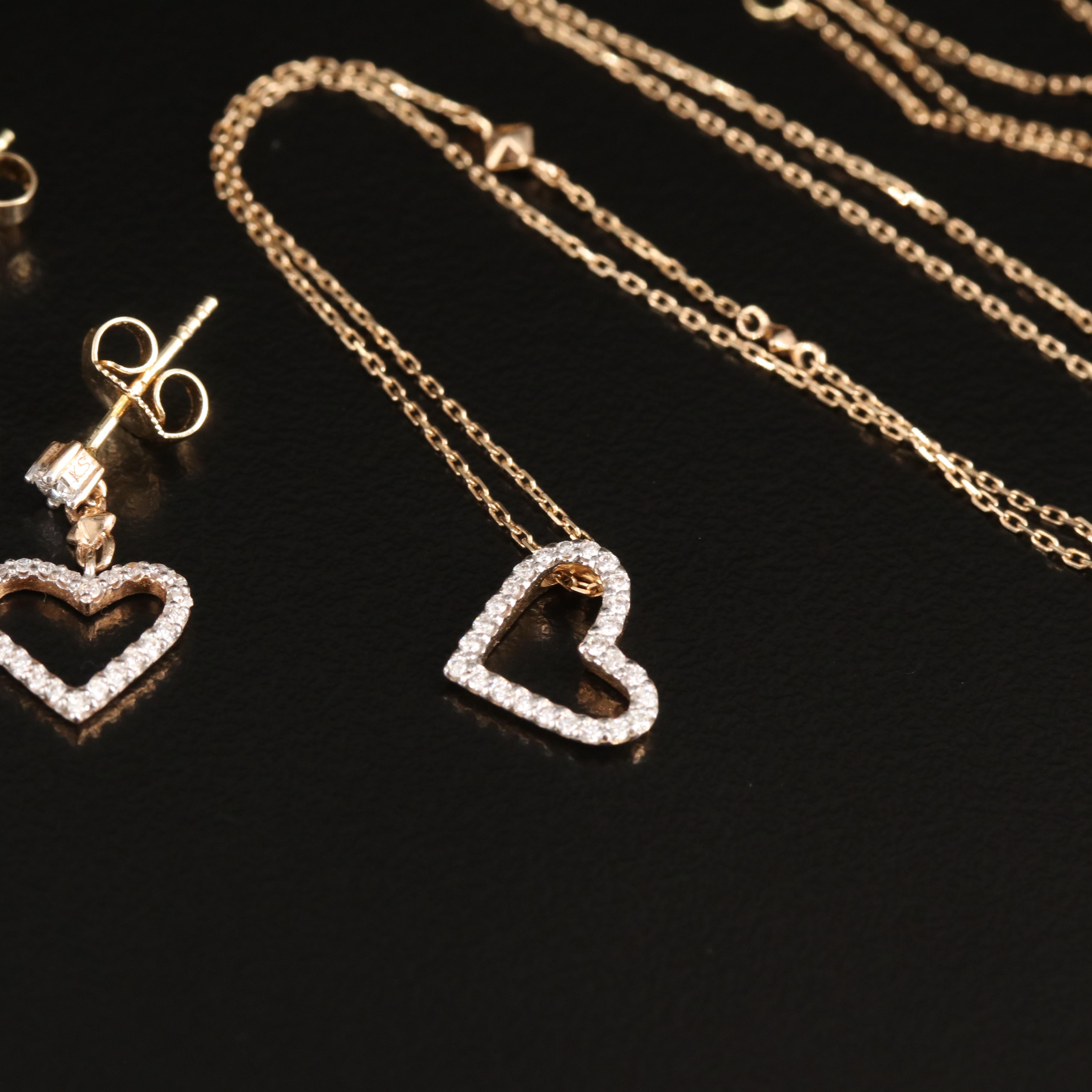 Kendra Scott 14K Diamond Open Heart Pendant Necklace and Earrings Set