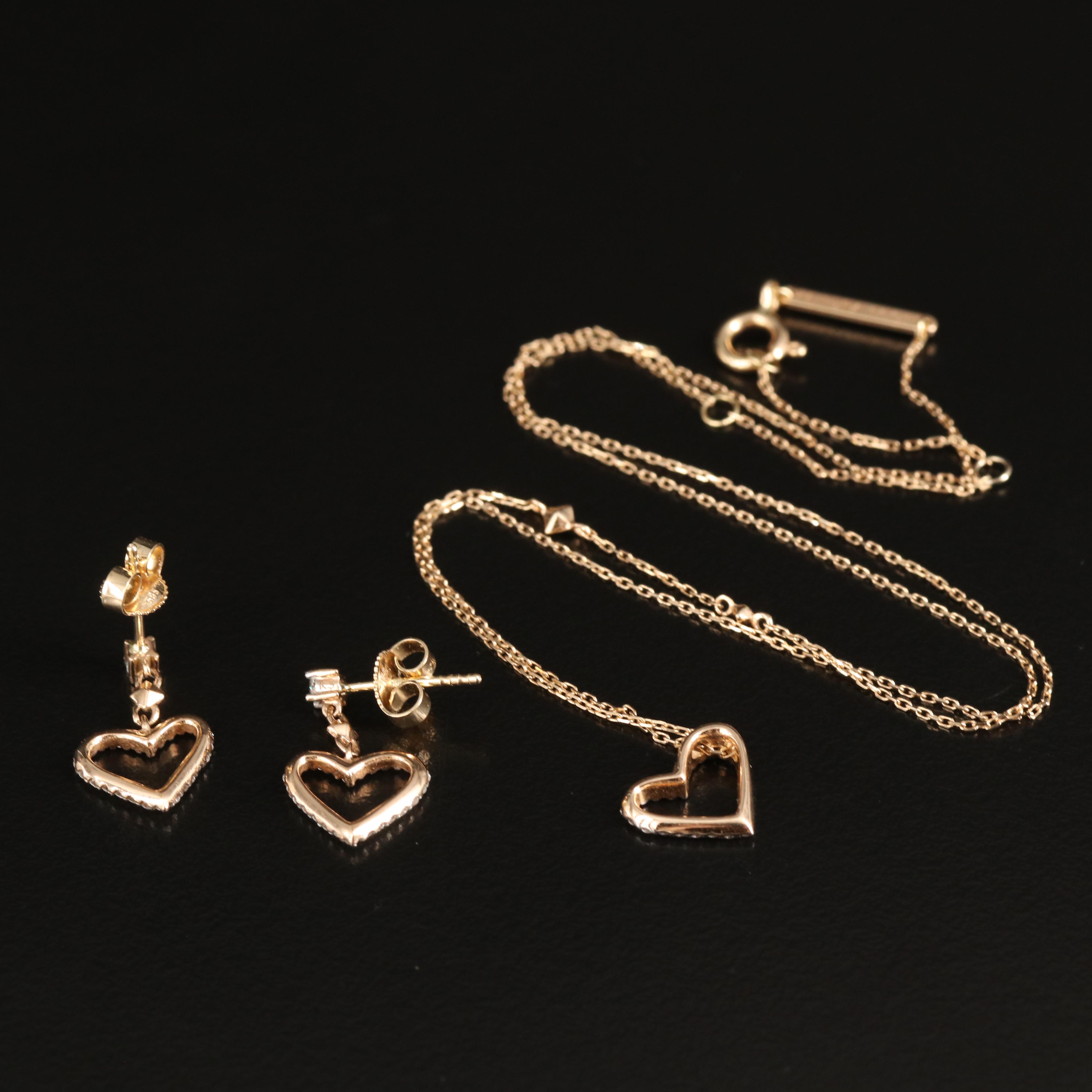 Kendra Scott 14K Diamond Open Heart Pendant Necklace and Earrings Set