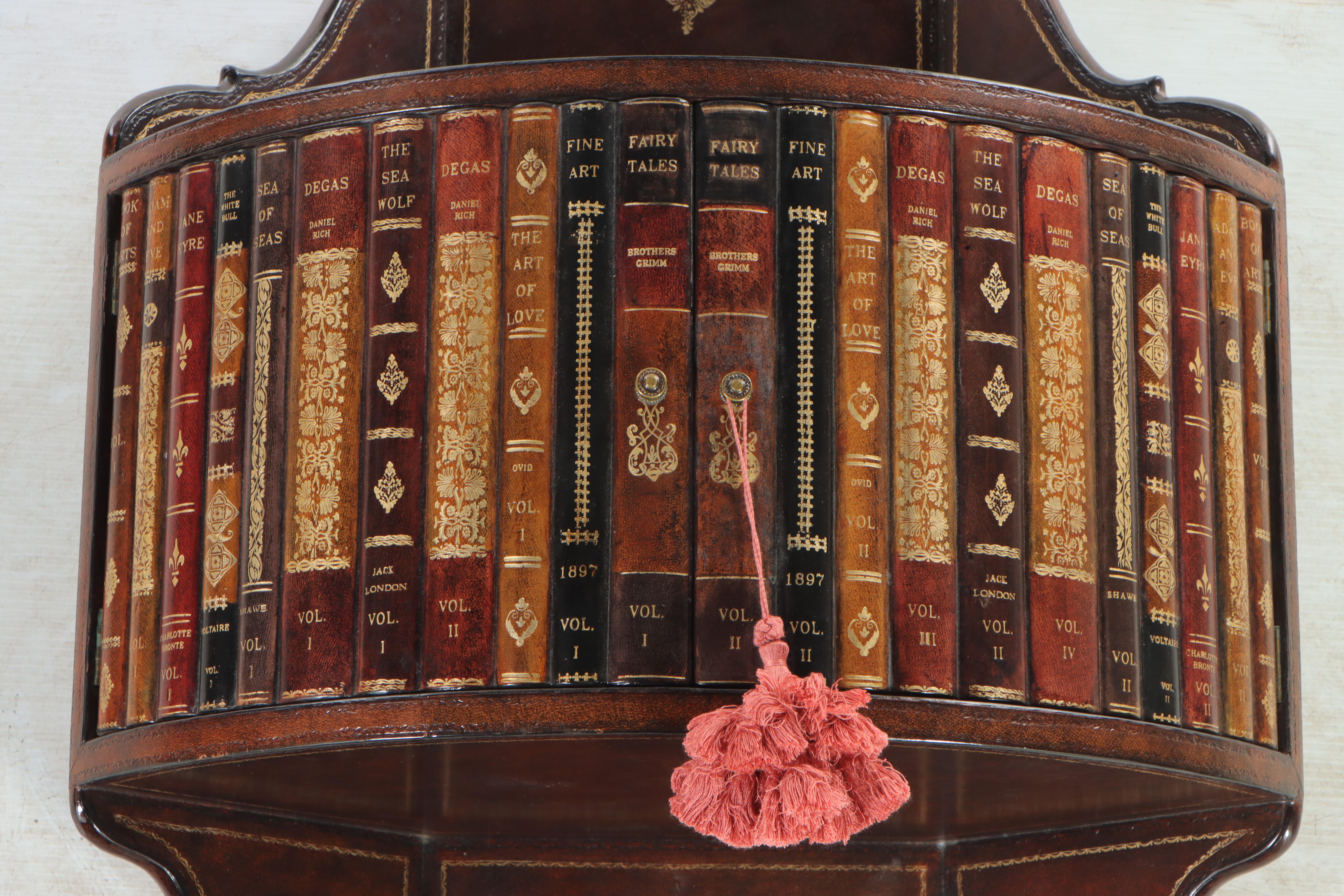 Maitland-Smith Leather-Wrapped Faux-Book Hanging Corner Cabinet