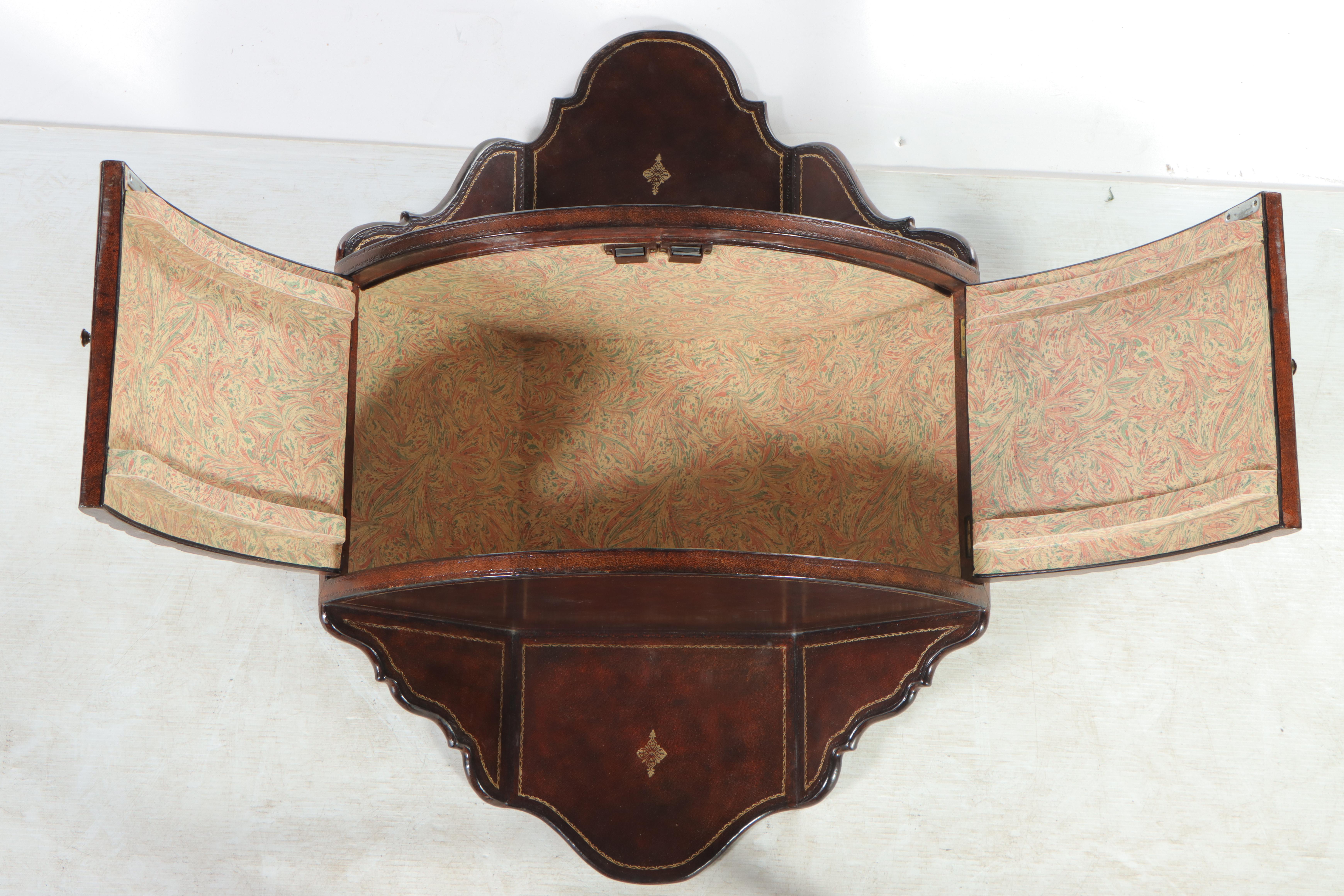 Maitland-Smith Leather-Wrapped Faux-Book Hanging Corner Cabinet