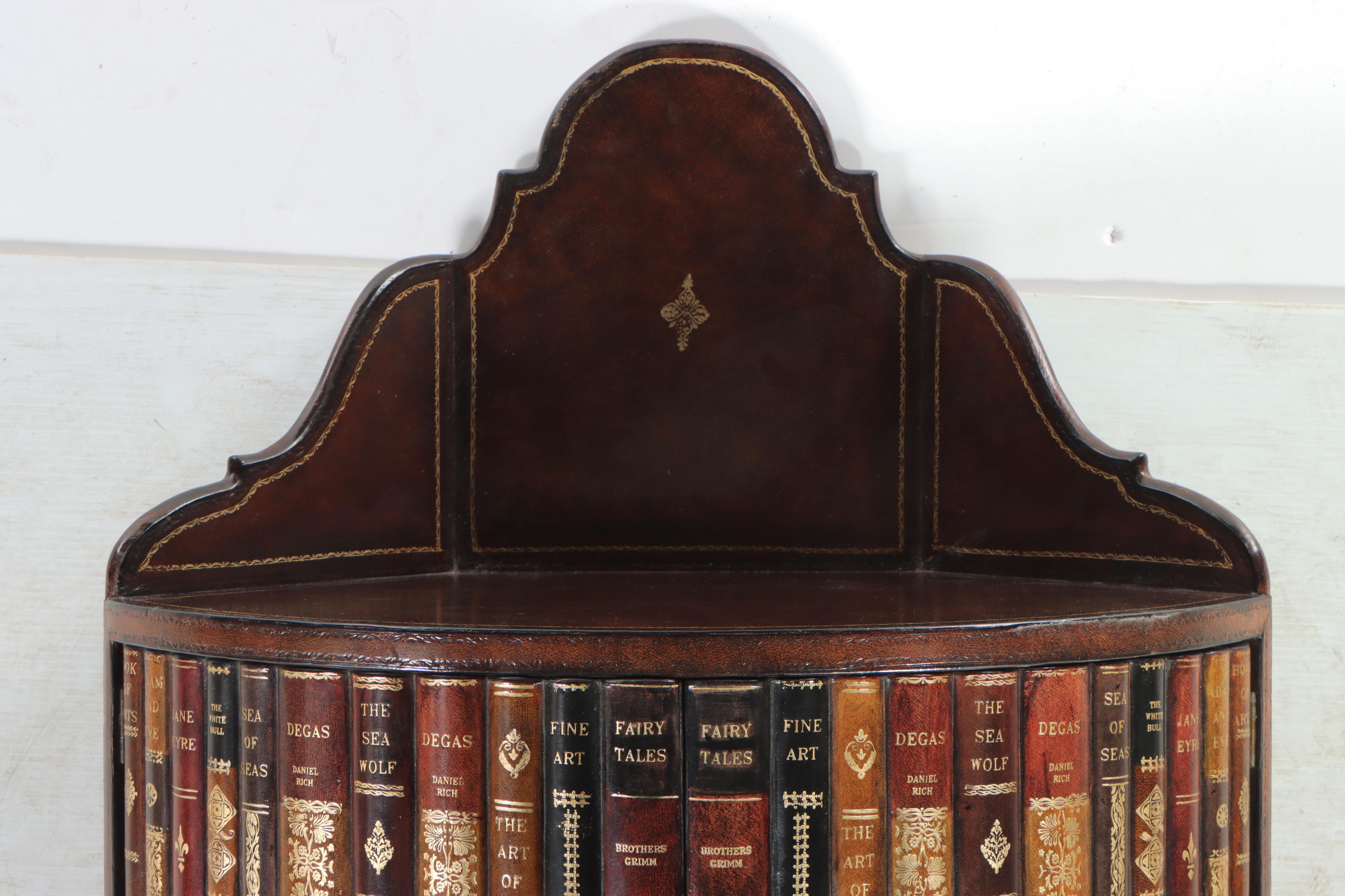 Maitland-Smith Leather-Wrapped Faux-Book Hanging Corner Cabinet